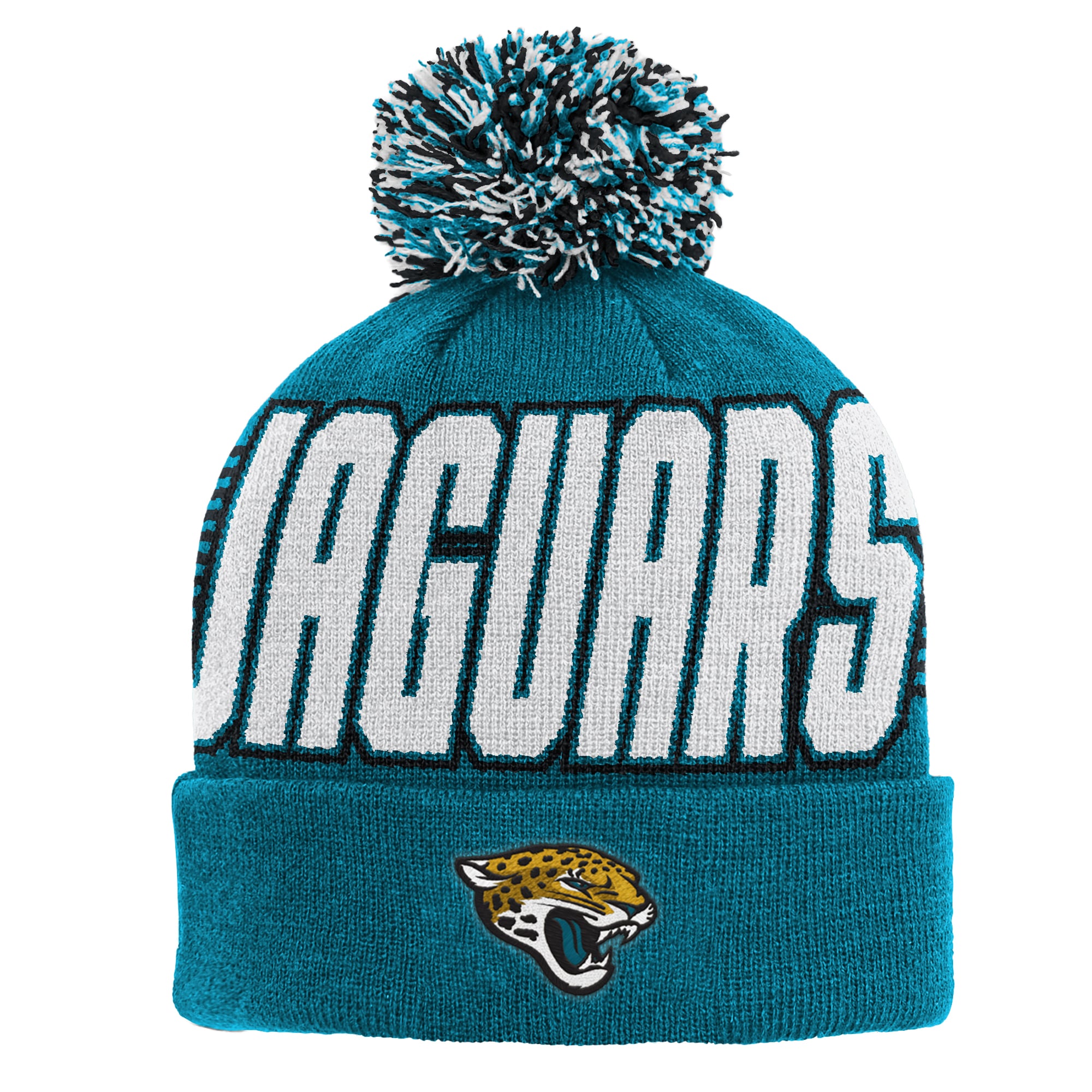 Bonnet à revers en maille sarcelle Jacksonville Jaguars pour enfant Outerstuff avec pompon