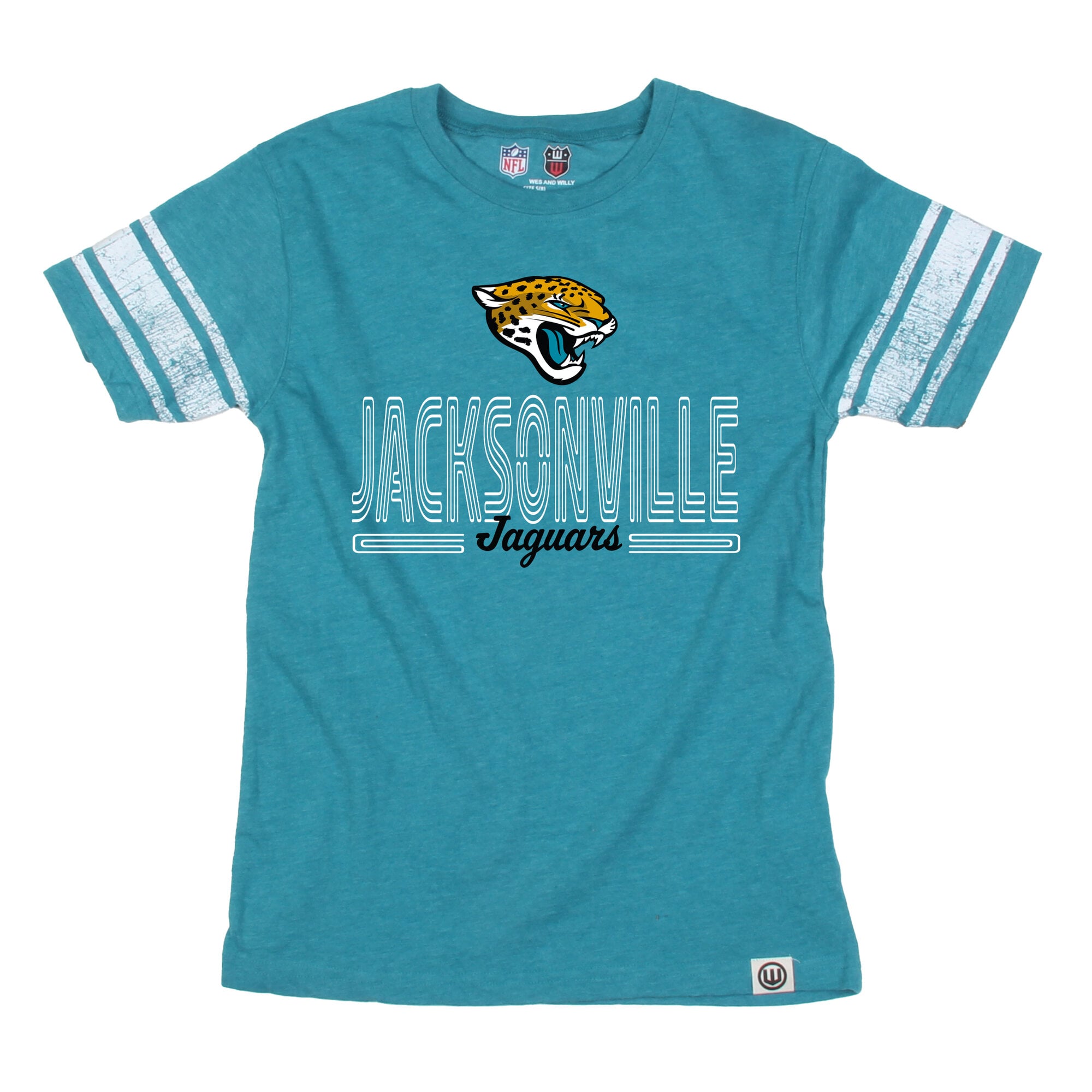 Youth Wes & Willy Teal Jacksonville Jaguars Football Jersey T-Shirt