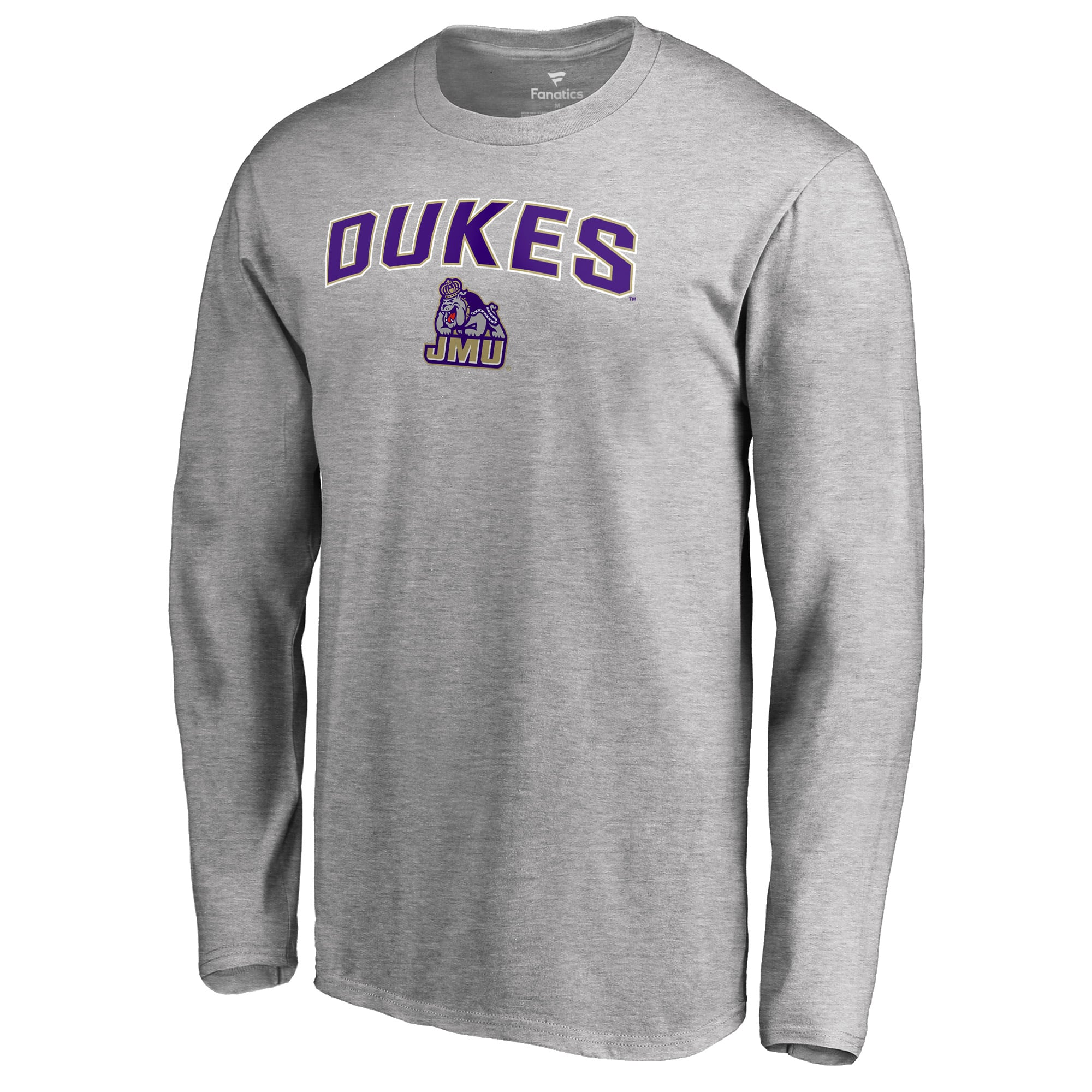 Men's Ash James Madison Dukes Proud Mascot Long Sleeve T-Shirt