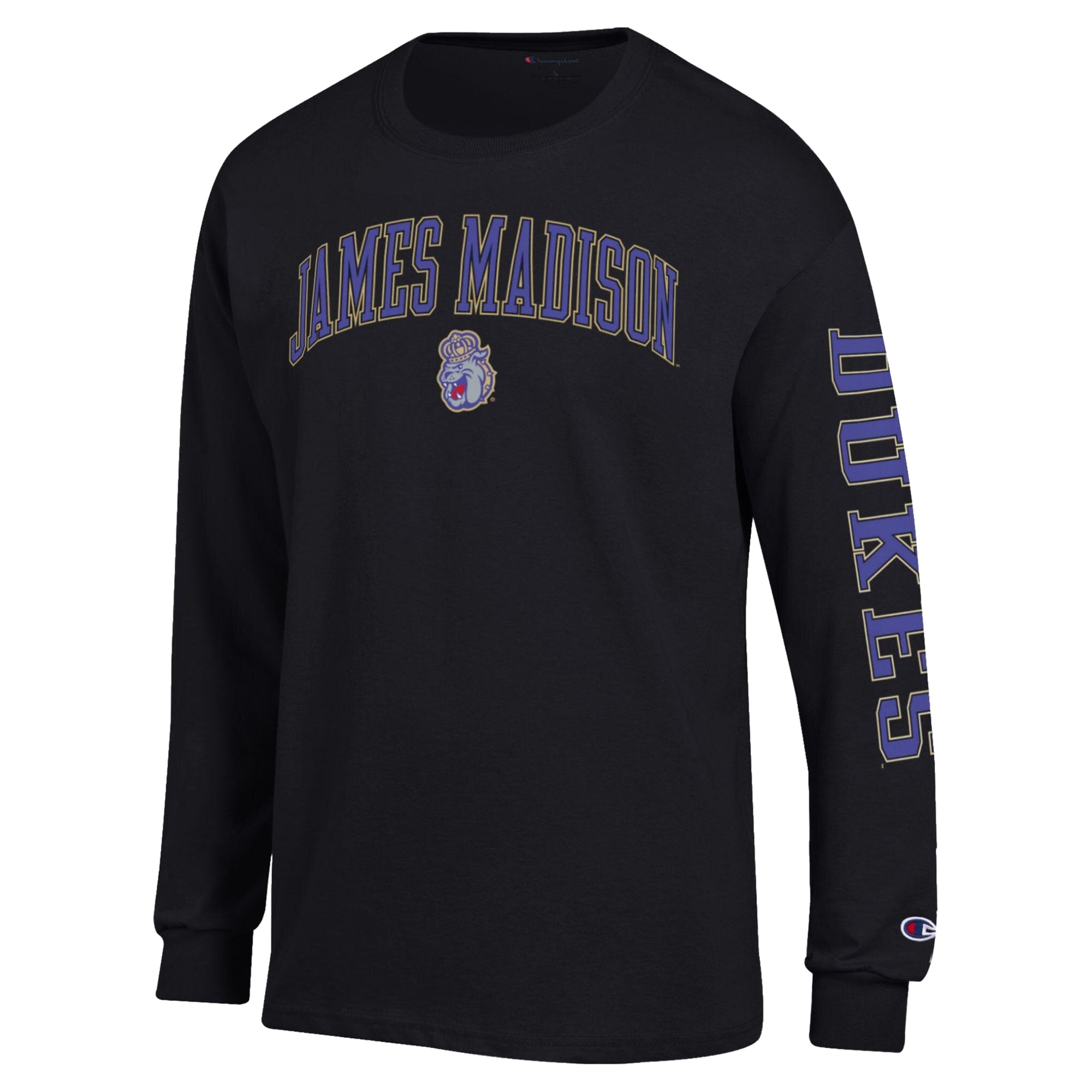 T-shirt à manches longues Champion violet James Madison Dukes avec logo en forme d'arche