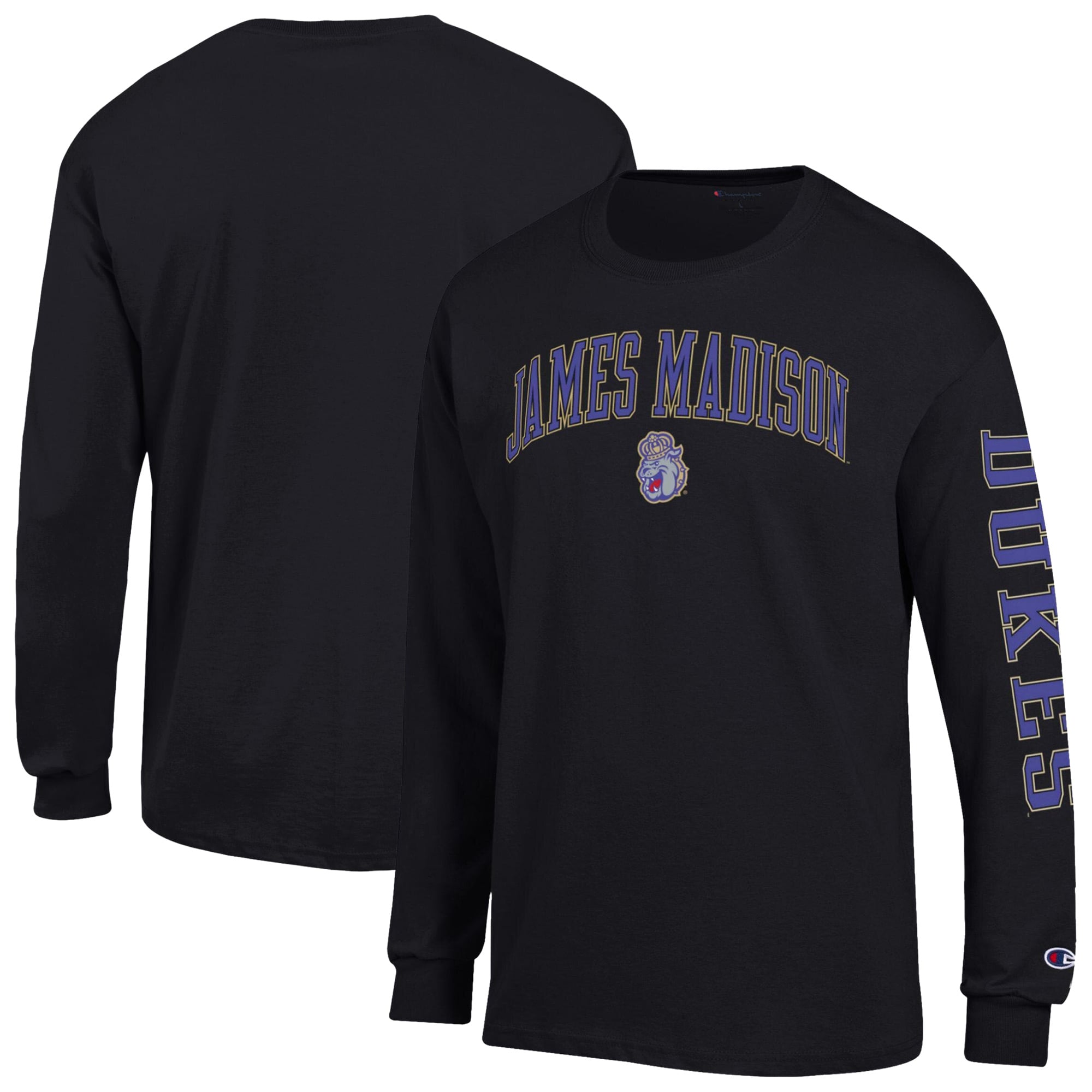 T-shirt à manches longues Champion violet James Madison Dukes avec logo en forme d'arche