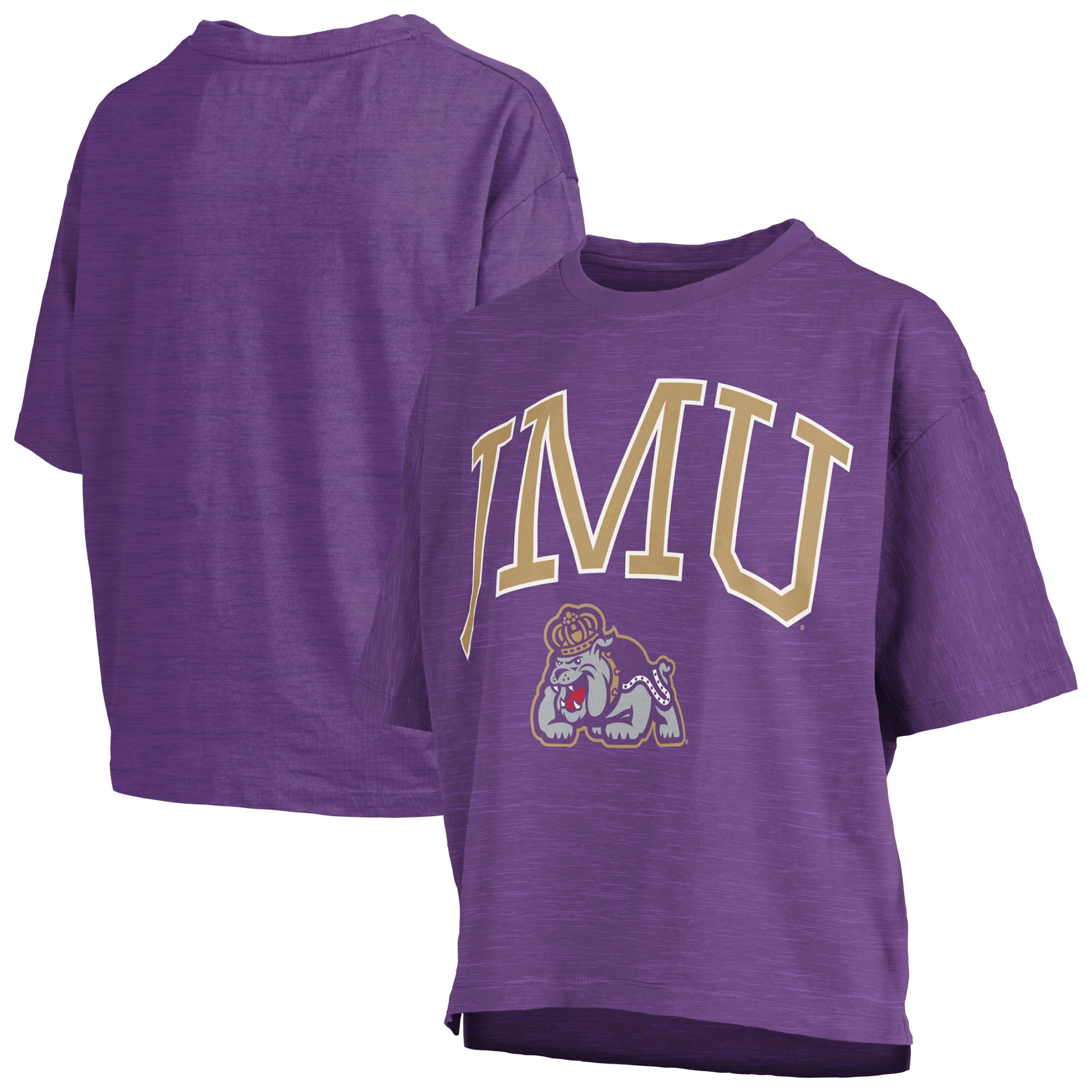 Women's Pressbox Purple James Madison Dukes Oversized Nelson Arch Over Logo Slub T-Shirt