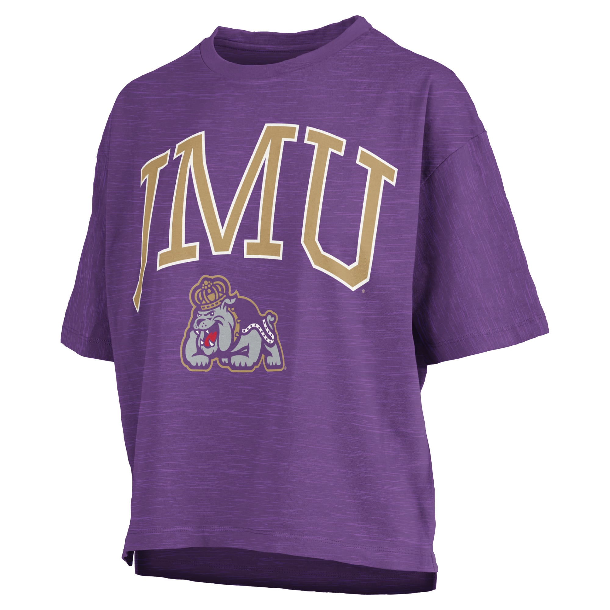 Women's Pressbox Purple James Madison Dukes Oversized Nelson Arch Over Logo Slub T-Shirt