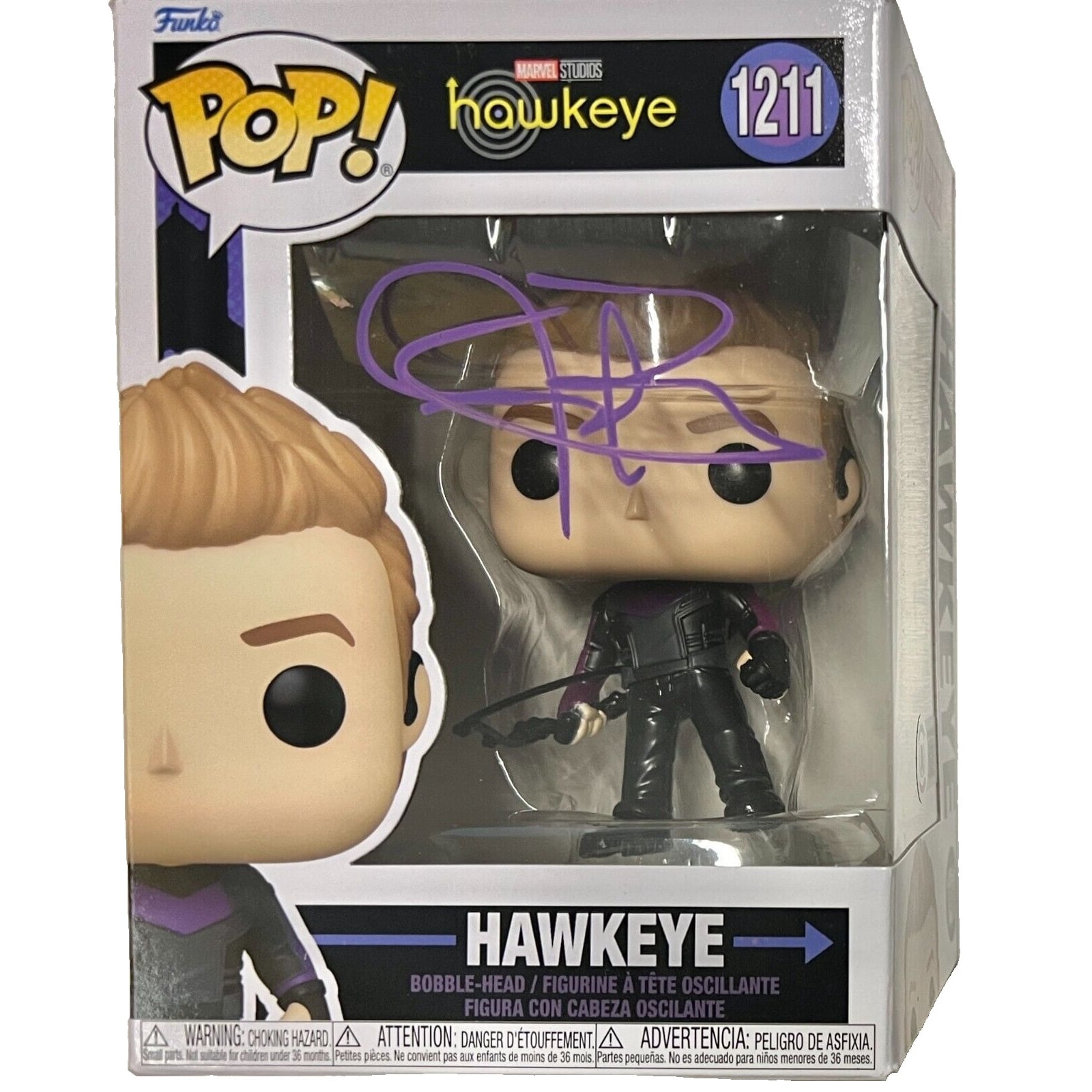 Jeremy Renner Signed Hawkeye Avengers Funko Pop 1211 BAS Beckett 