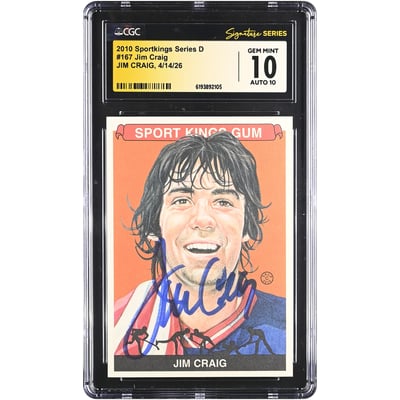 Jim Craig US Hockey Autographed 2010 Sportkings Series D #167 CGC Fanatics Witnessed Authenticated 10/10 Card