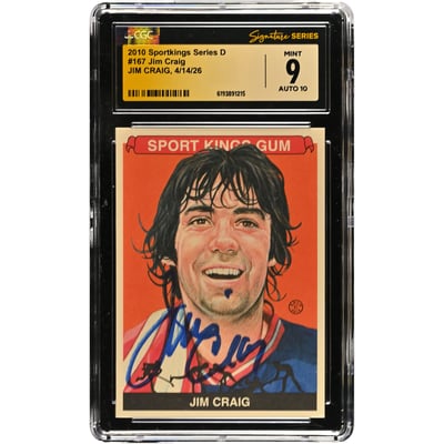 Jim Craig US Hockey Autographed 2010 Sportkings Series D #167 CGC Fanatics Witnessed Authenticated 9/10 Card