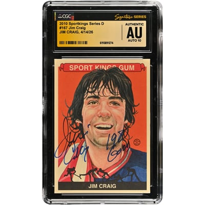 Jim Craig US Hockey Autographed 2010 Sportkings Series D #167 CGC Fanatics Witnessed Authenticated AUTO 10 Card with "1980 Gold" Inscription
