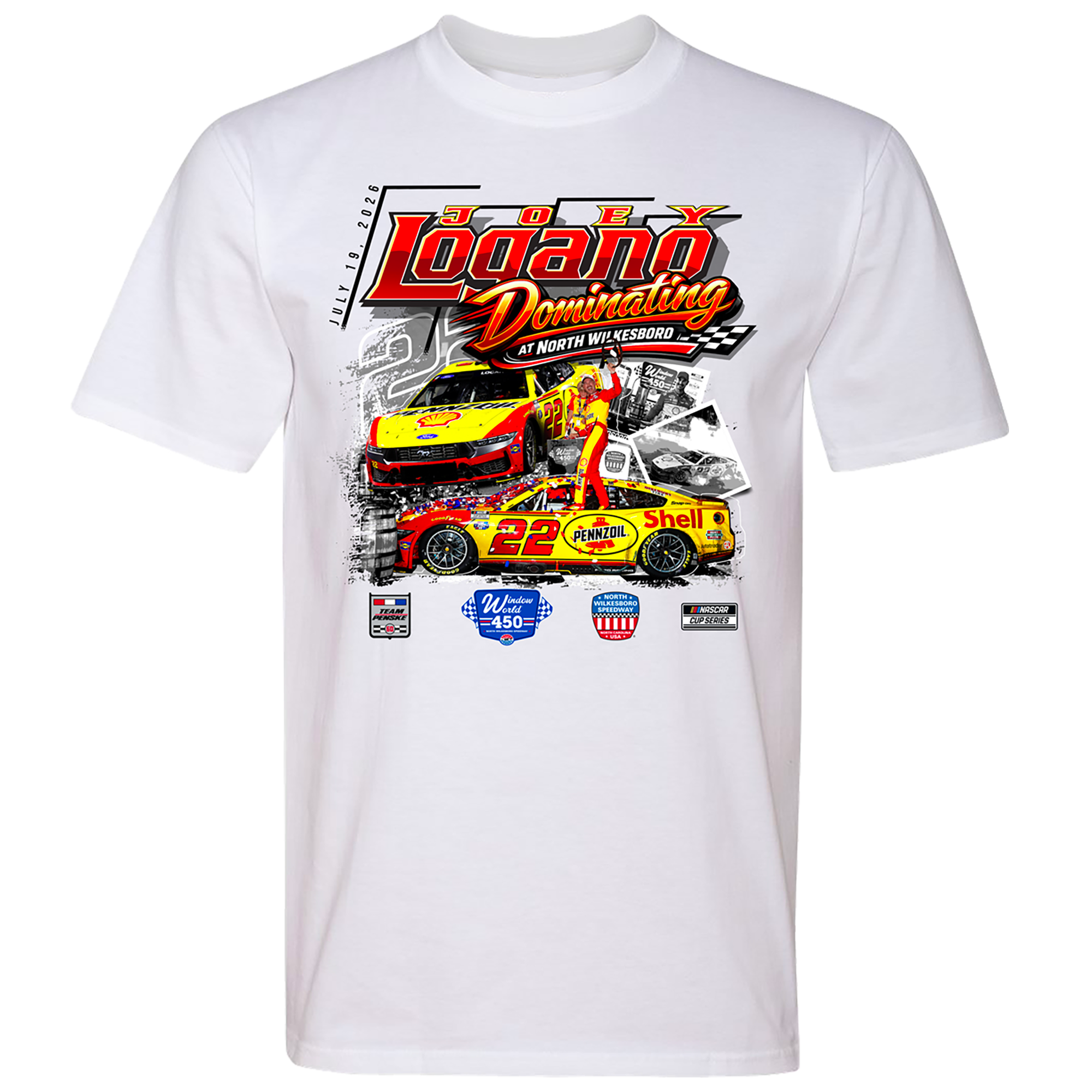Men's Classic Ink White Joey Logano 2026 Window World 450 Race Winner T-Shirt