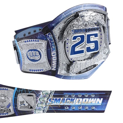 John Cena WWE Autographed SmackDown 25th Anniversary Spinner Replica Title Belt with "Ruthless Aggression" Inscription