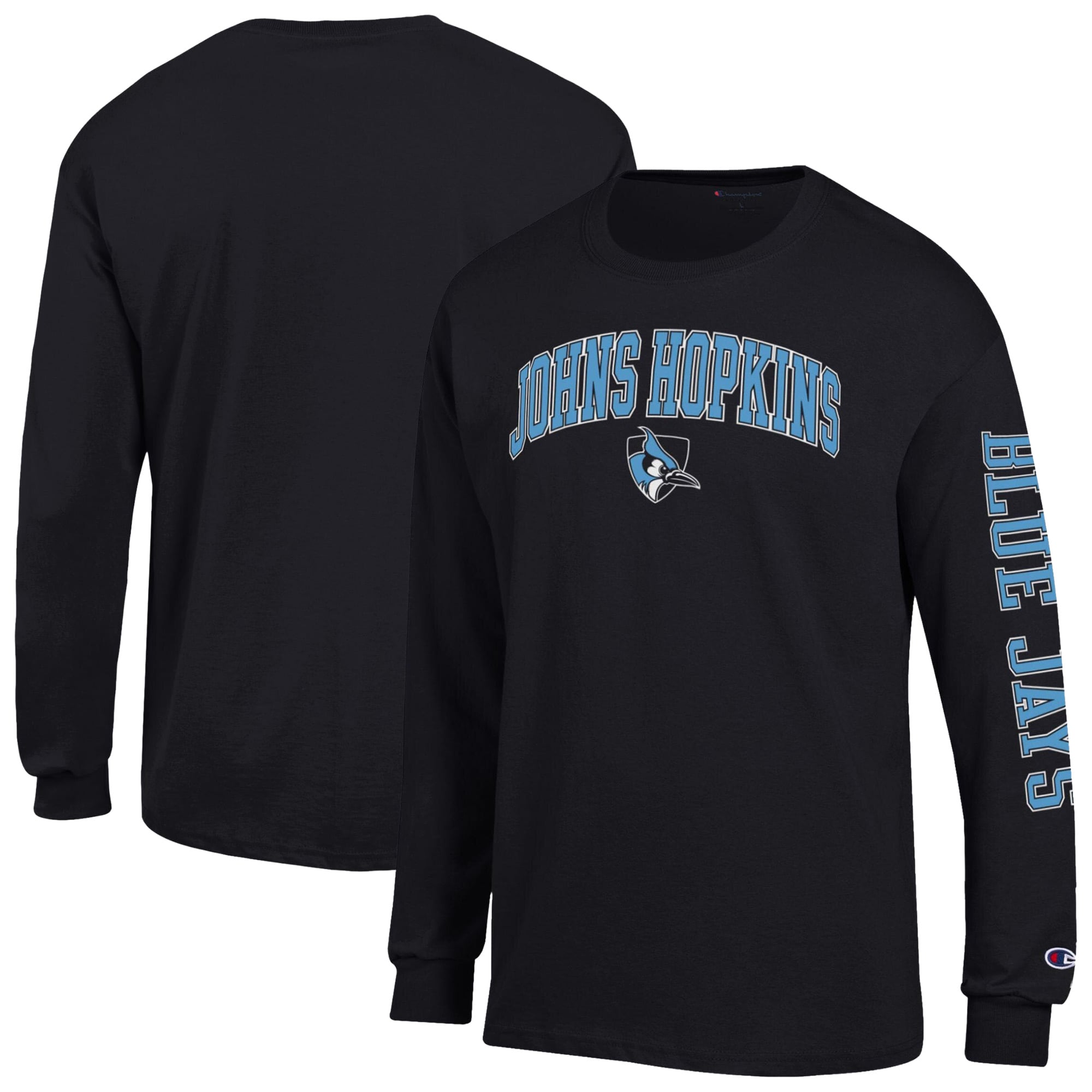 T-shirt à manches longues Champion noir pour homme avec logo Arch des Blue Jays de Johns Hopkins