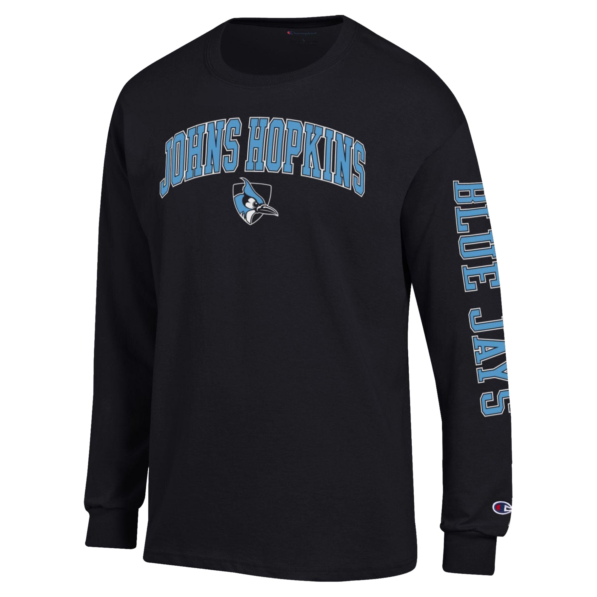T-shirt à manches longues Champion noir pour homme avec logo Arch des Blue Jays de Johns Hopkins