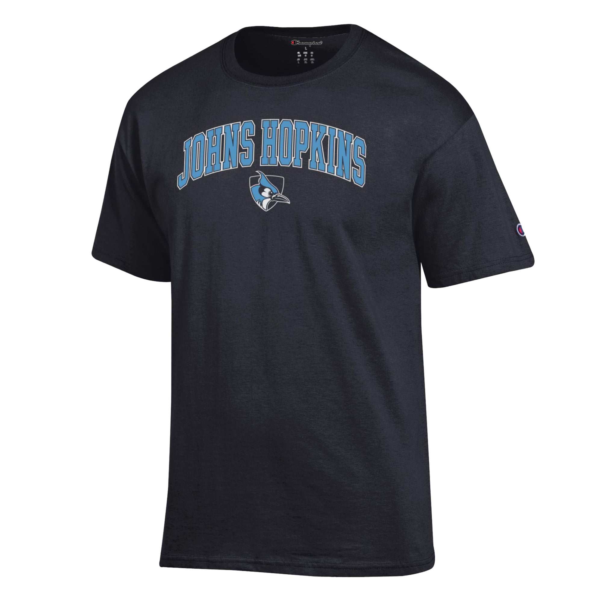 T-shirt noir Champion pour homme avec logo en forme d'arche des Blue Jays de Johns Hopkins