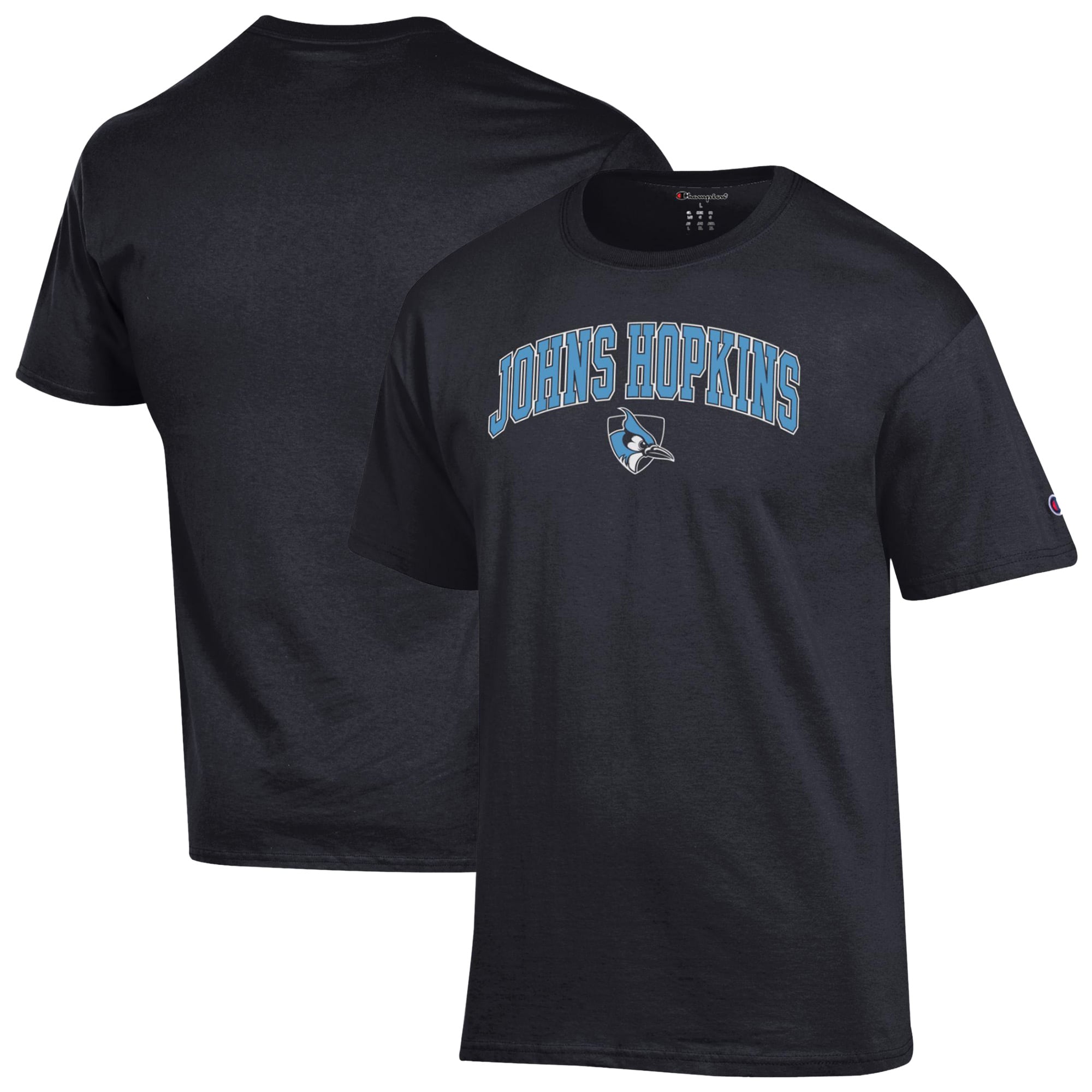 T-shirt noir Champion pour homme avec logo en forme d'arche des Blue Jays de Johns Hopkins