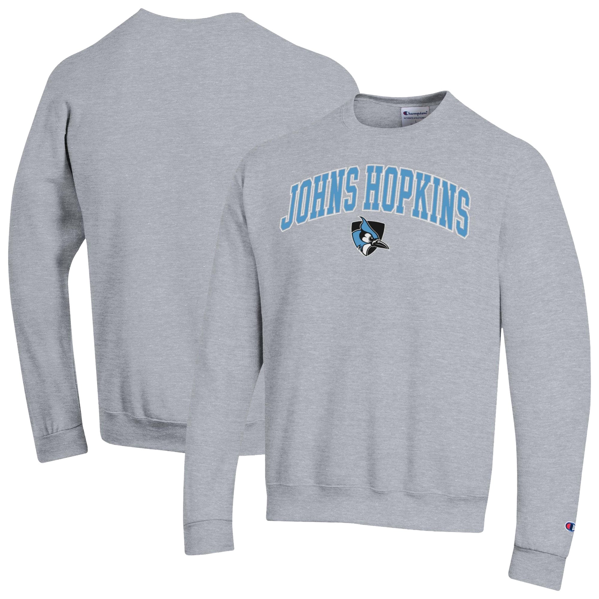 Sweat-shirt Champion pour homme, gris chiné, Johns Hopkins Blue Jays Arch Powerblend