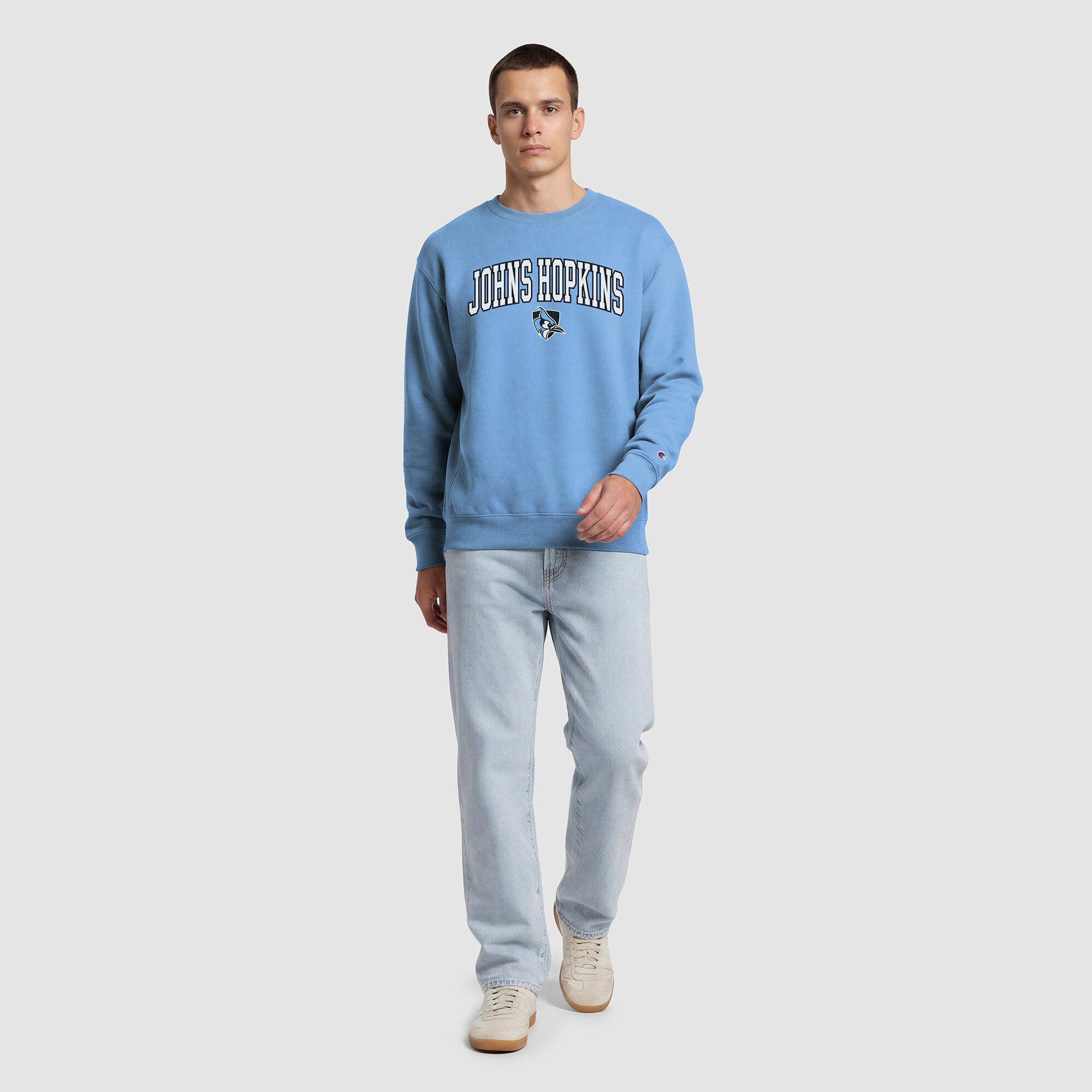 Men's Champion Light Blue Johns Hopkins Jays Contrast Sweatshirt