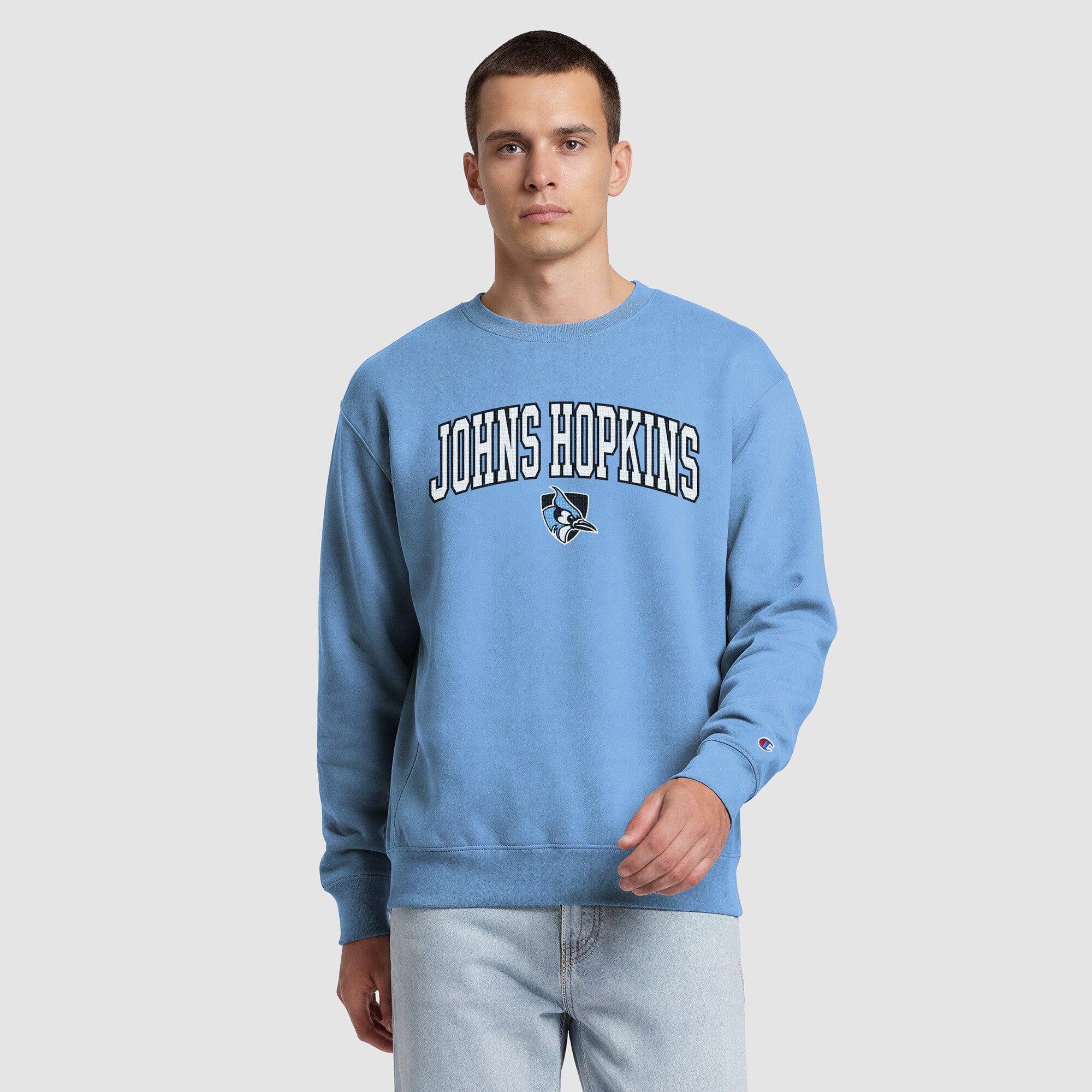 Men's Champion Light Blue Johns Hopkins Jays Contrast Sweatshirt