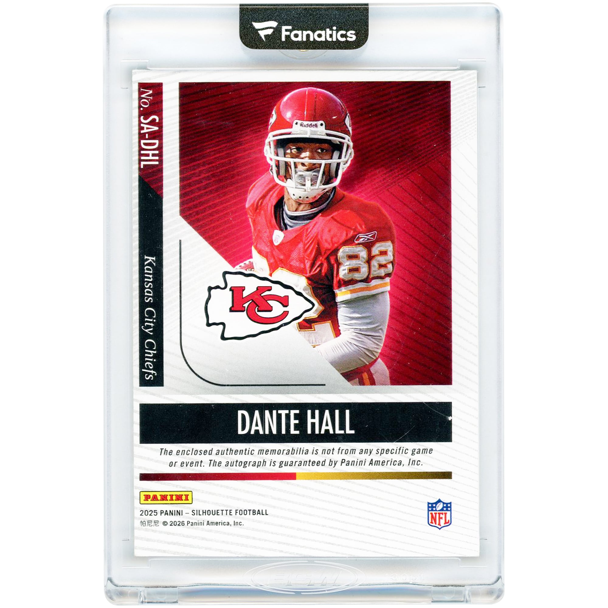 Dante Hall Kansas City Chiefs Autographed 2025 Panini Silhouette #SA-DHL #6/199 Card