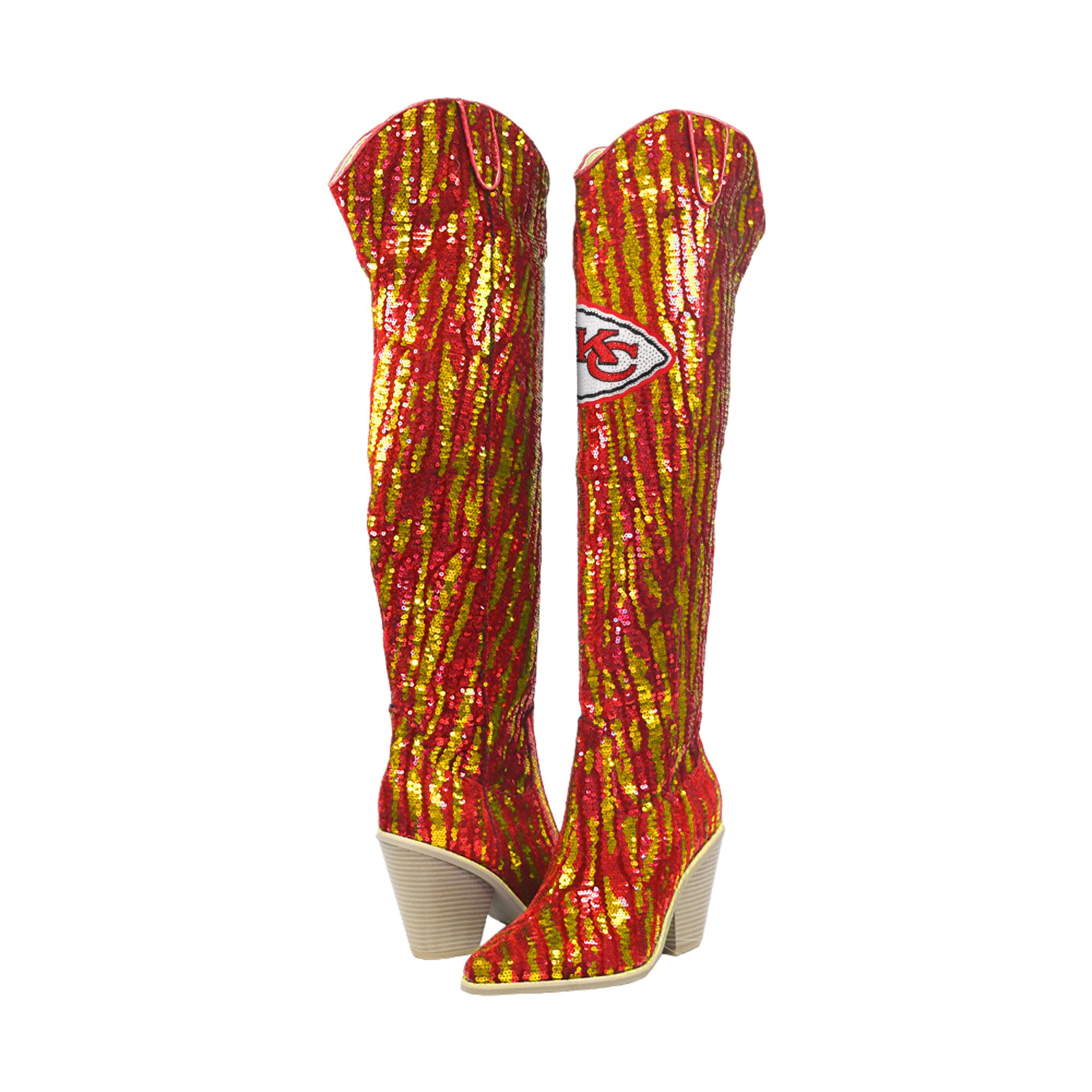 FABGATING by Cuce  Kansas City Chiefs Over-the-Knee Two-Tone Sequin Boots