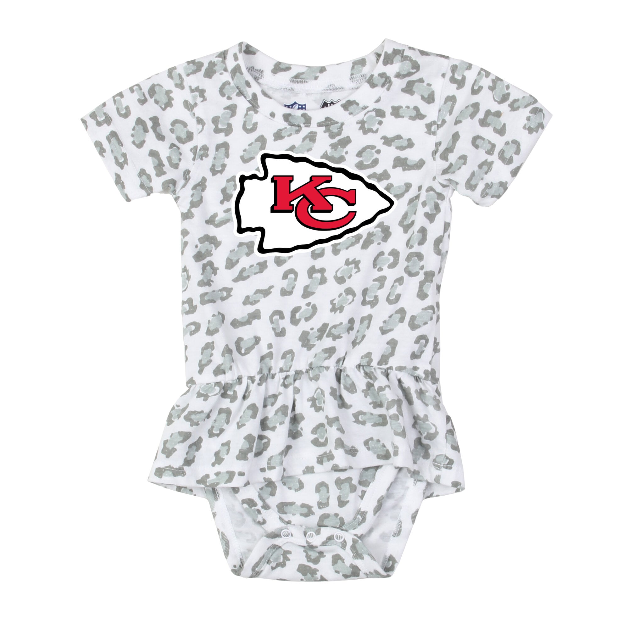 Girls Infant Wes & Willy  White Kansas City Chiefs Leopard Print Ruffled Romper