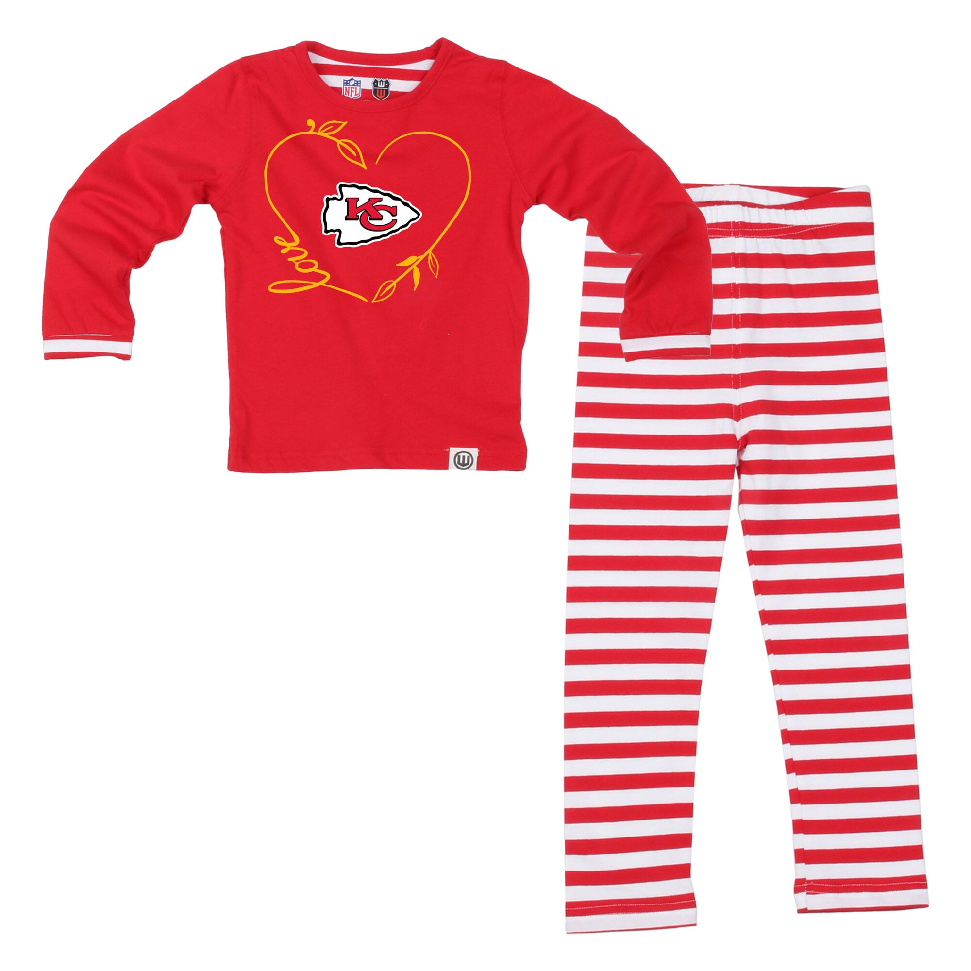 Ensemble Wes & Willy rouge Kansas City Chiefs pour petites filles, motif cœur et rayures
