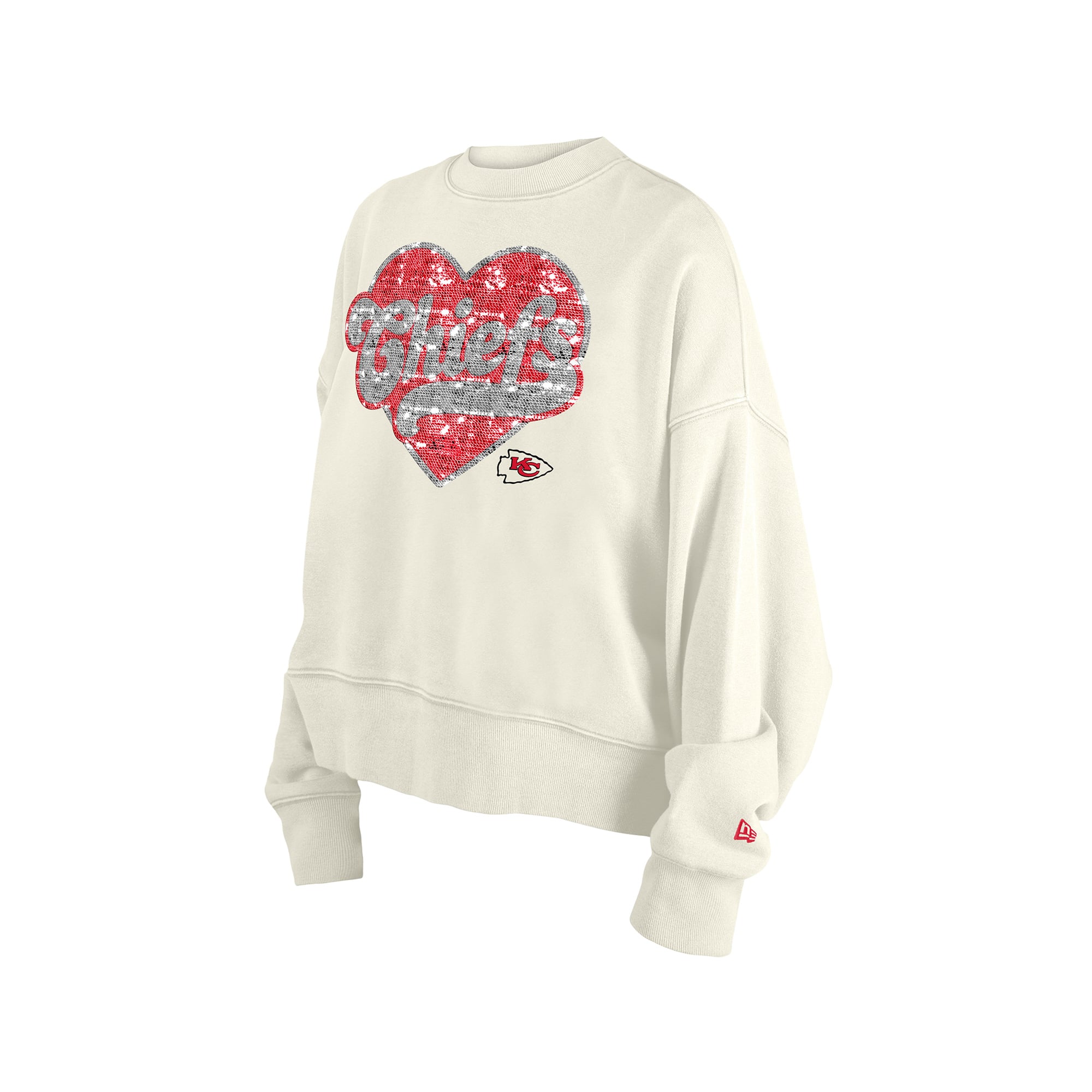 Girls Youth New Era  Light Beige Kansas City Chiefs Flip Sequin Crewneck Sweatshirt