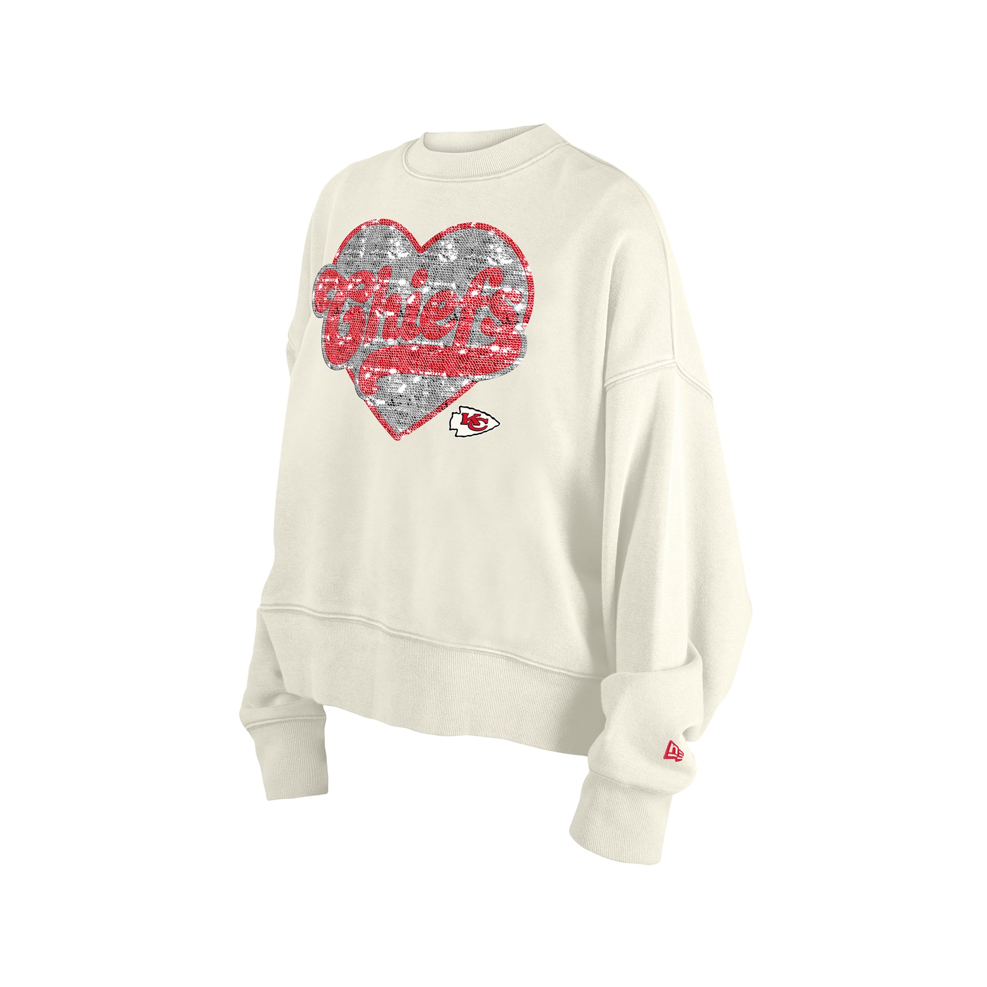 Girls Youth New Era  Light Beige Kansas City Chiefs Flip Sequin Crewneck Sweatshirt