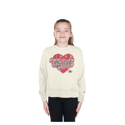  Kansas City Chiefs New Era Girls Youth Flip Sequin Crewneck Sweatshirt - Light Beige