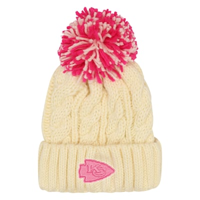 Kansas City Chiefs Outerstuff Girls Youth Cable Cuffed Knit Hat with Pom - Cream