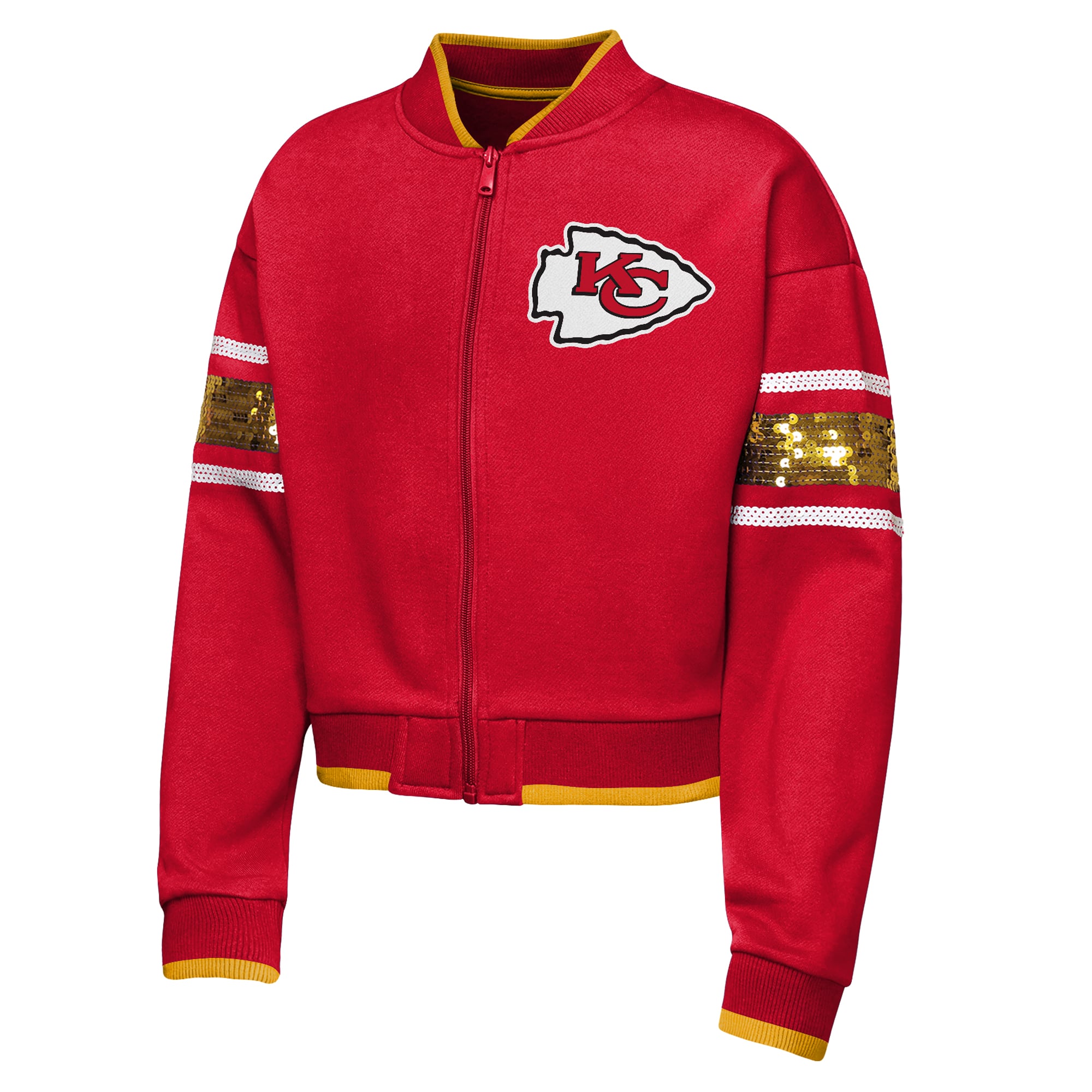 Girls Youth Outerstuff Red Kansas City Chiefs MVP Full-Zip Sequin Bomber Jacket