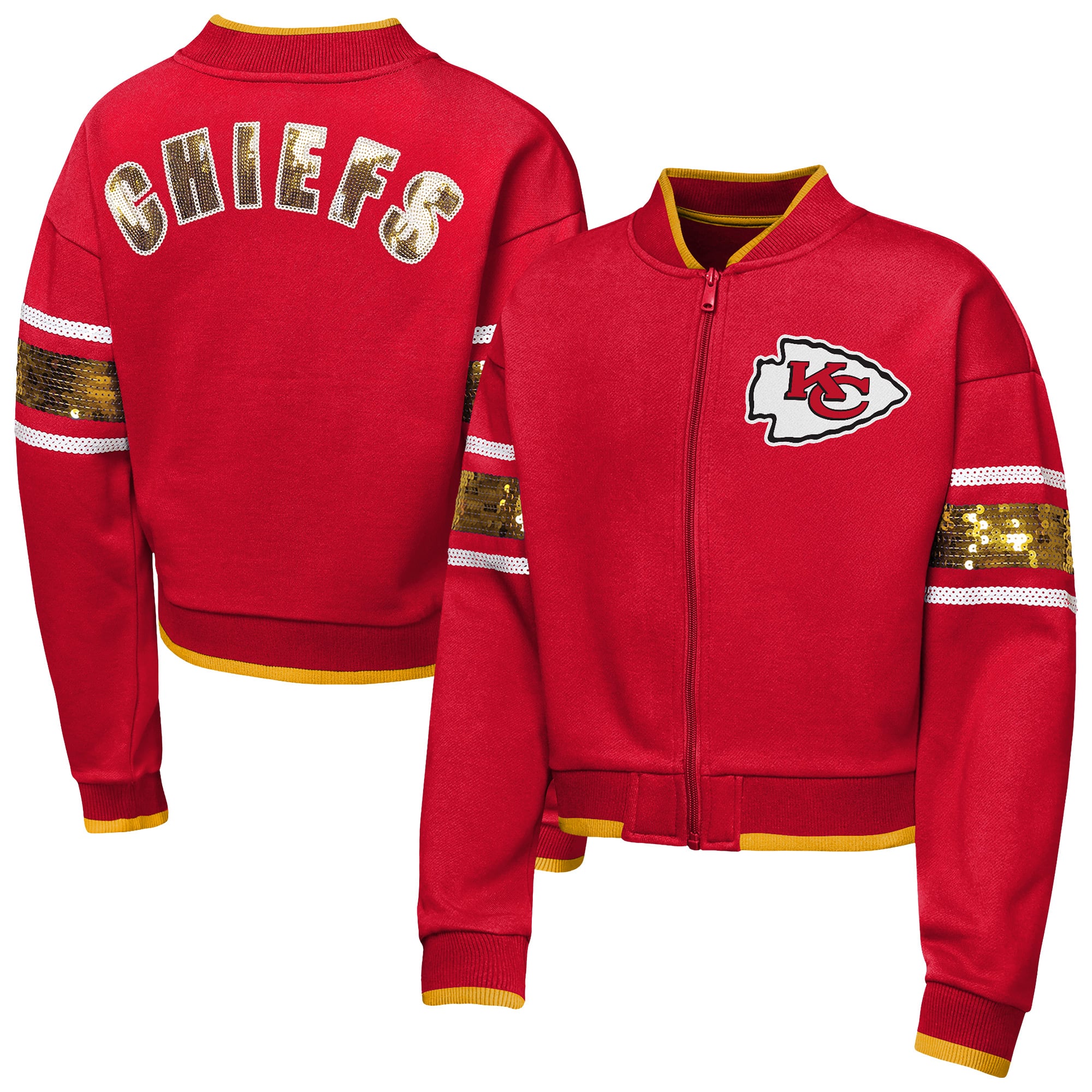 Girls Youth Outerstuff Red Kansas City Chiefs MVP Full-Zip Sequin Bomber Jacket