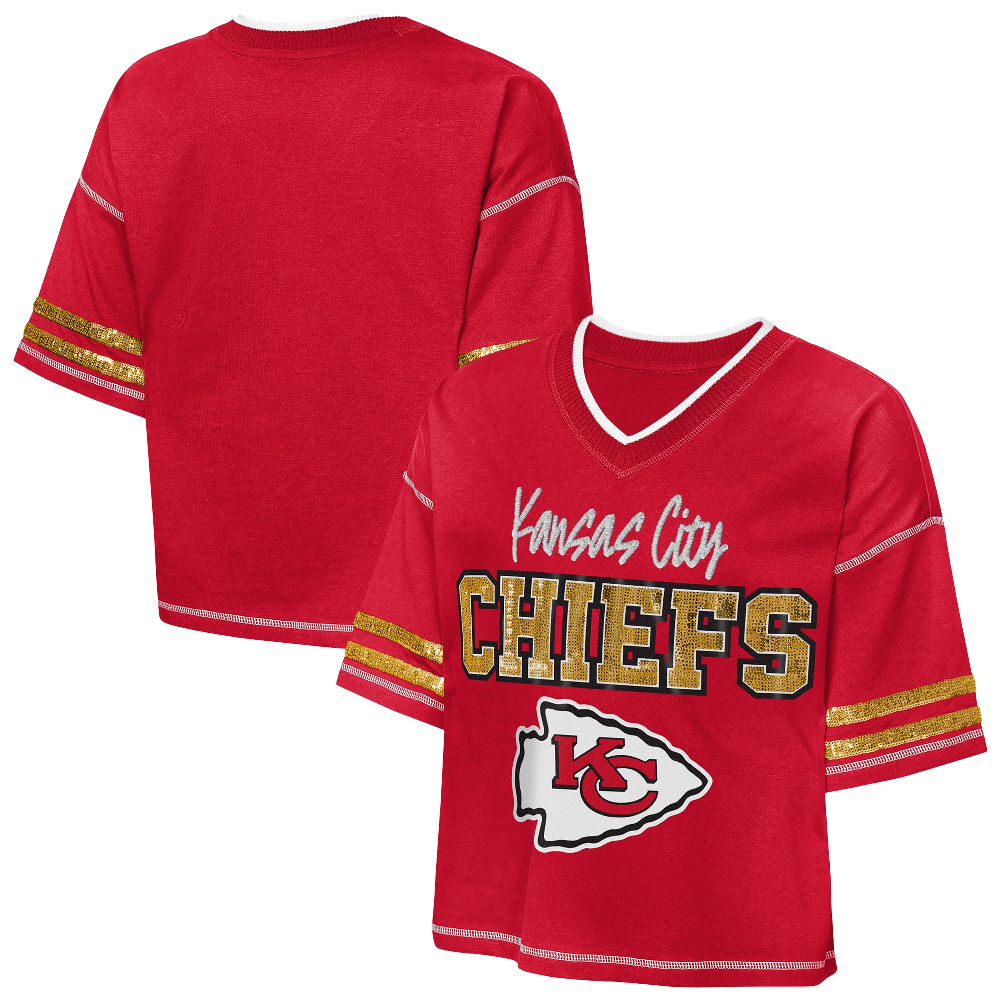 Girls Youth Outerstuff Red Kansas City Chiefs Toe Tap Sequin T-Shirt
