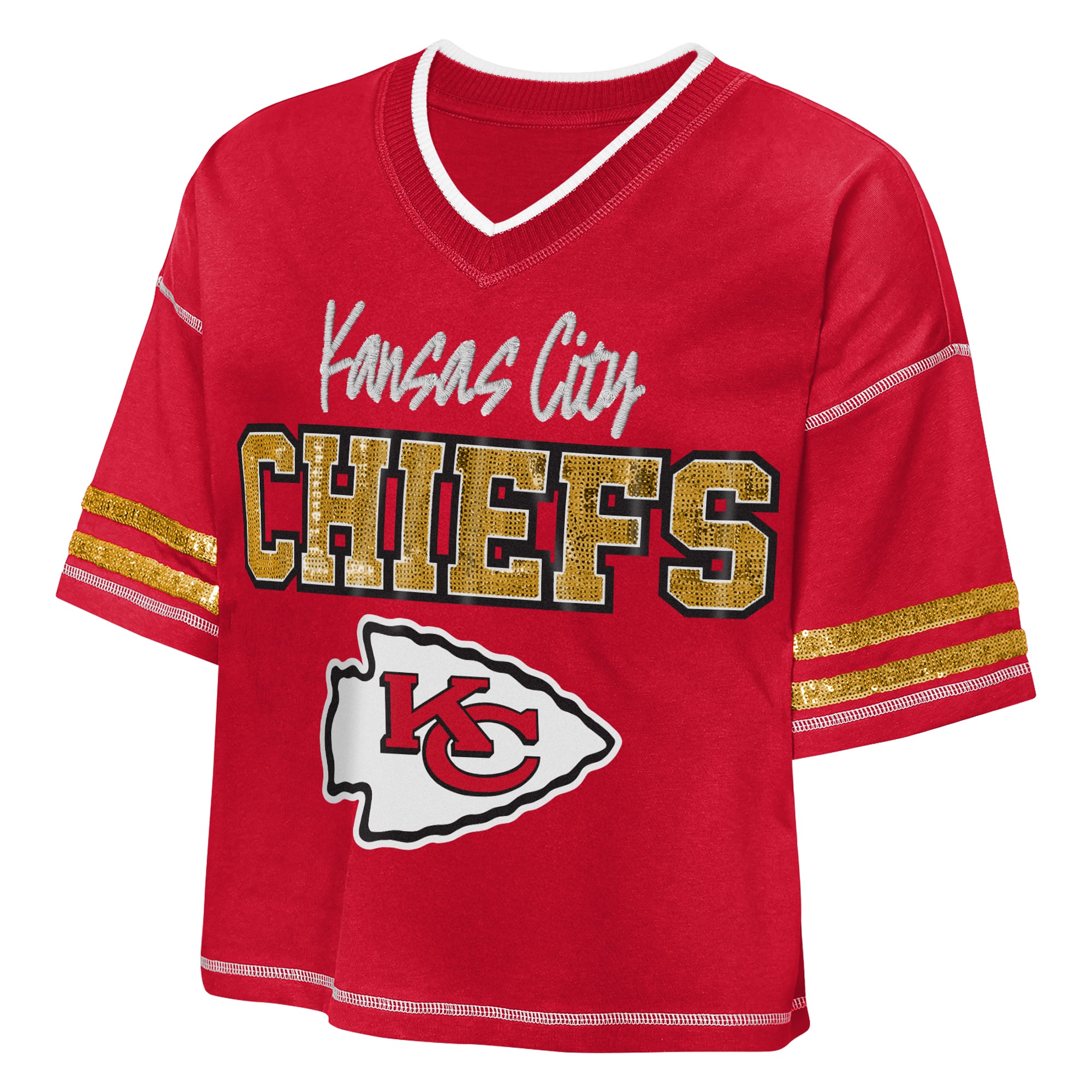Girls Youth Outerstuff Red Kansas City Chiefs Toe Tap Sequin T-Shirt