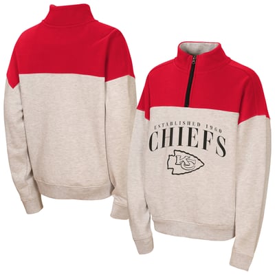  Kansas City Chiefs WEAR by Erin Andrews Girls Youth Blitz Colorblock Half-Zip Sweatshirt - Heather Gray