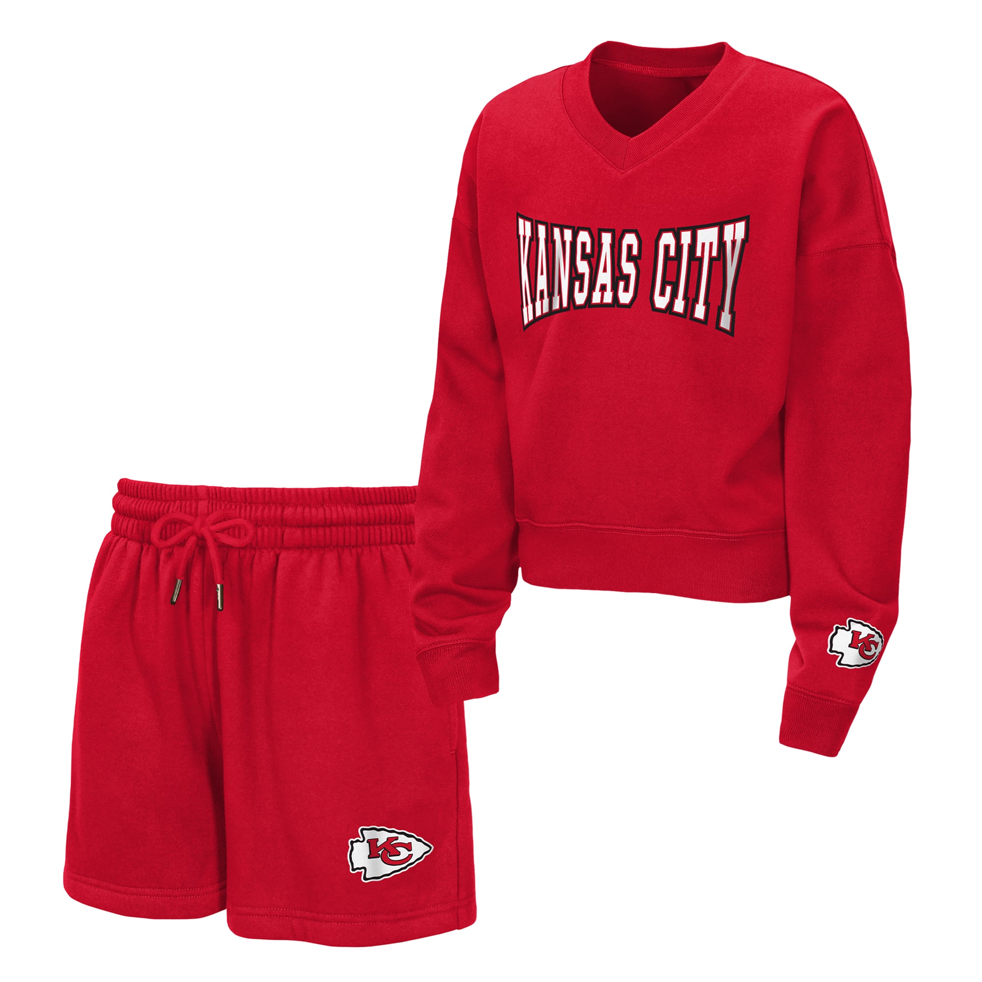 Girls Youth WEAR by Erin Andrews  Red Kansas City Chiefs Zone Fleece V-Neck Sweatshirt and Shorts Set