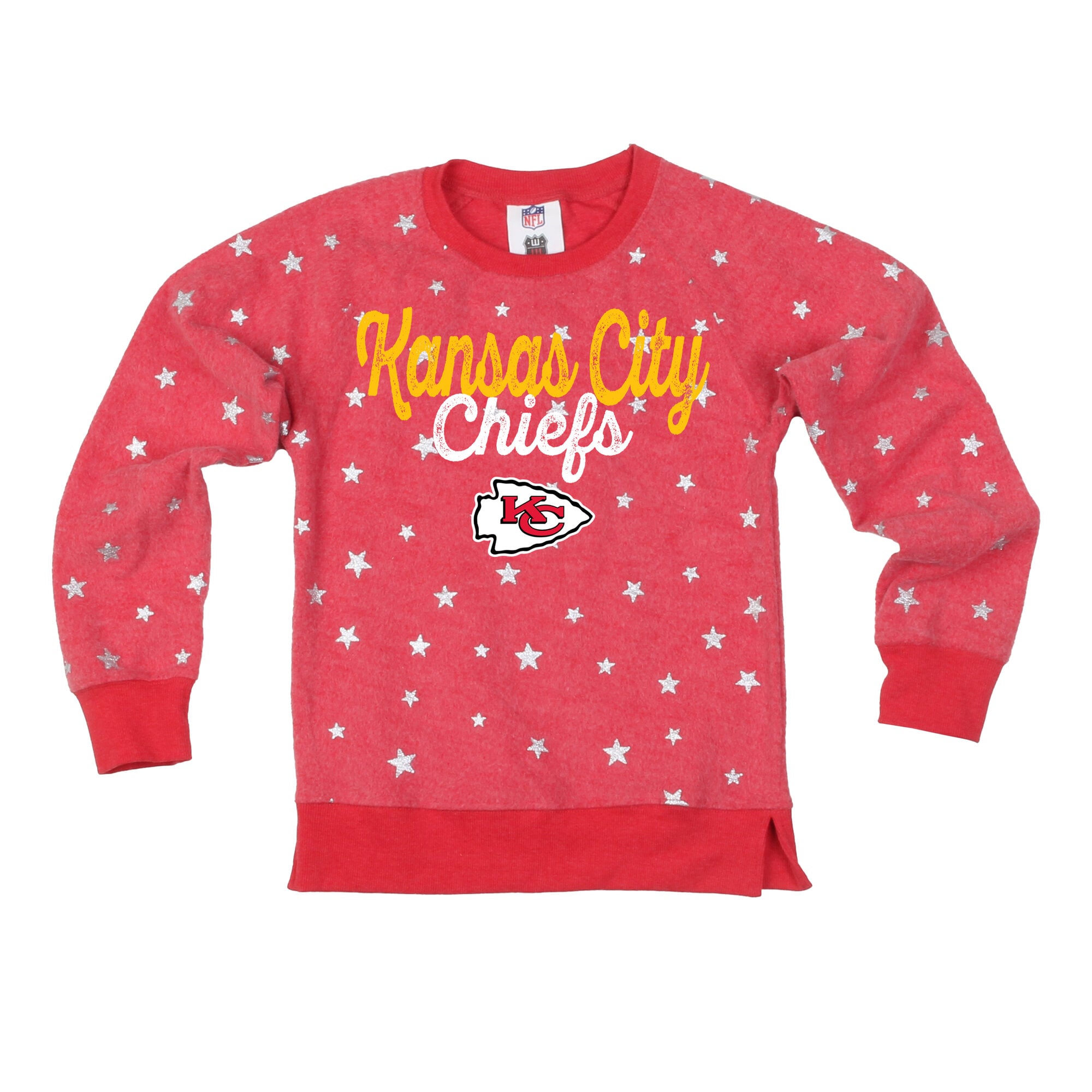 Girls Youth Wes & Willy Red Kansas City Chiefs Shimmer Star Reverse Sweatshirt