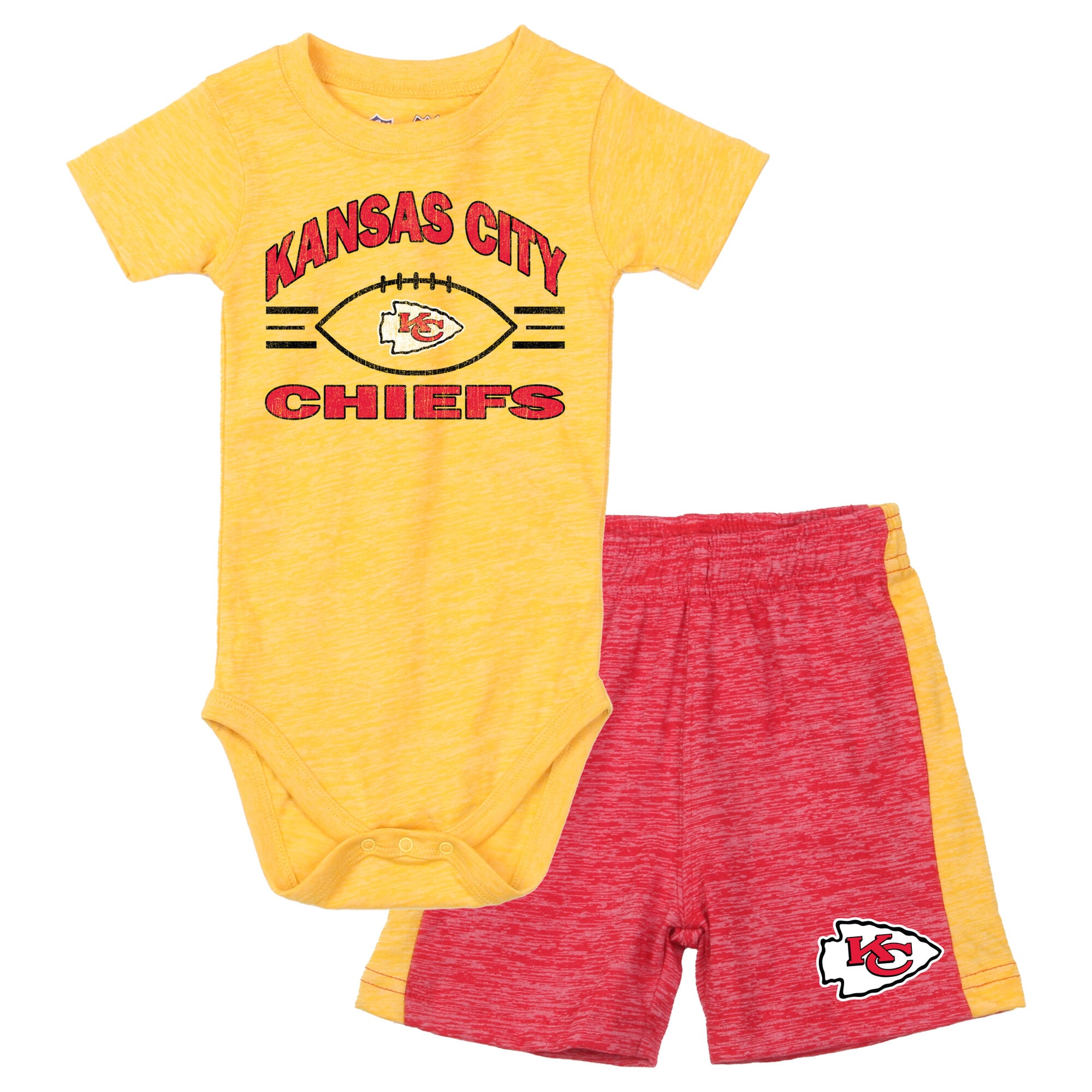 Infant Wes & Willy Gold/Red Kansas City Chiefs Cloudy Yard Hopper Bodysuit Shorts Set