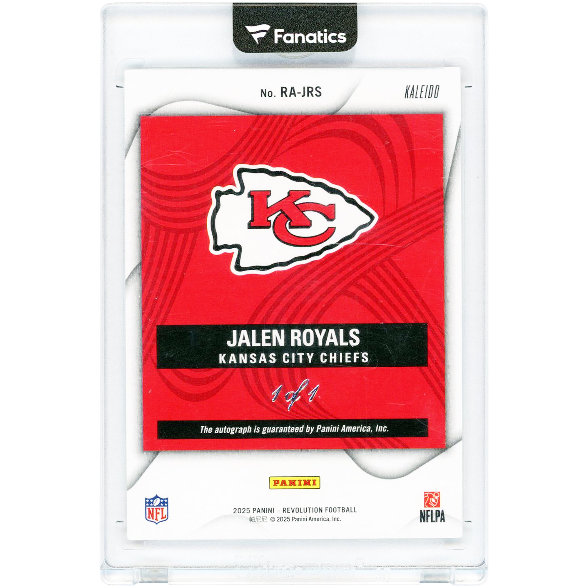 Jalen Royals Kansas City Chiefs Autographed 2025 Panini Revolution Kaleido #RA-JRS #1/1 Rookie Card