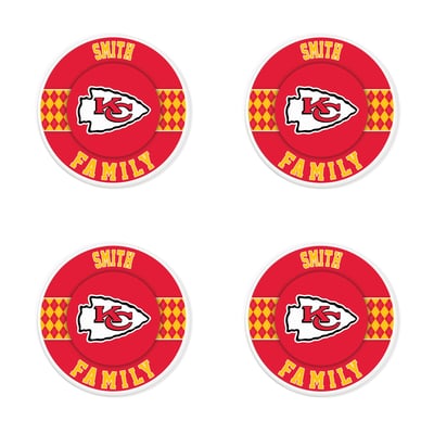 Kansas City Chiefs 4" Personalized Circular Coasters 4-Pack Set