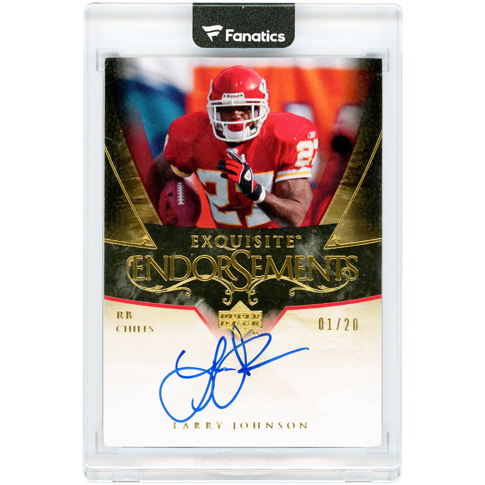 Larry Johnson Kansas City Chiefs Autographed 2007 Upper Deck Exquisite Collection Exquisite Endorsements #EE-LJ #1/20 Card
