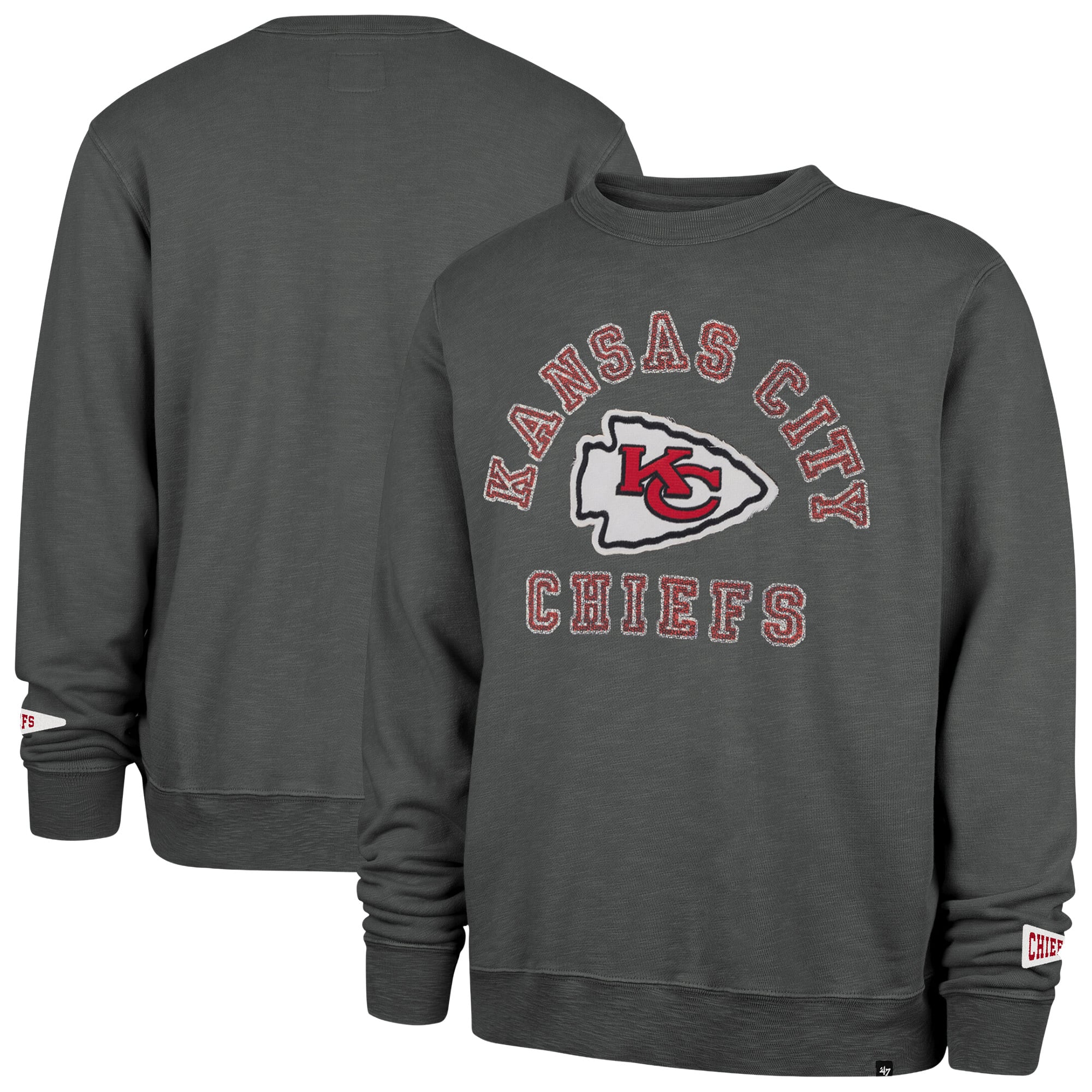 Men's '47 Charcoal Kansas City Chiefs Calderwood Well Worn French Terry Sweatshirt