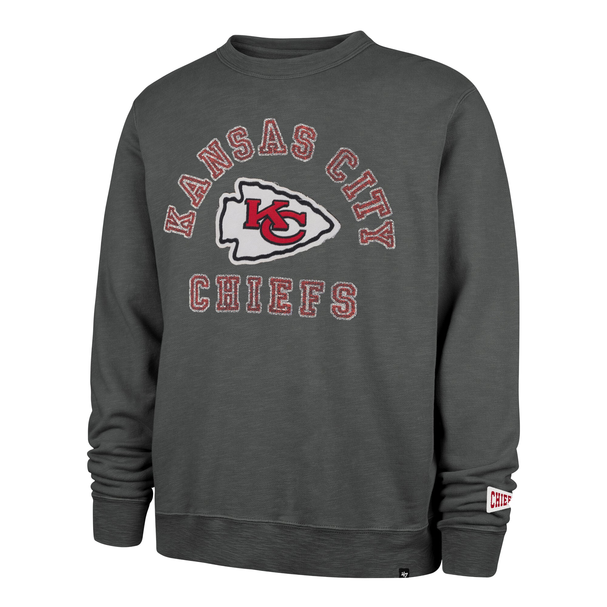 Men's '47 Charcoal Kansas City Chiefs Calderwood Well Worn French Terry Sweatshirt
