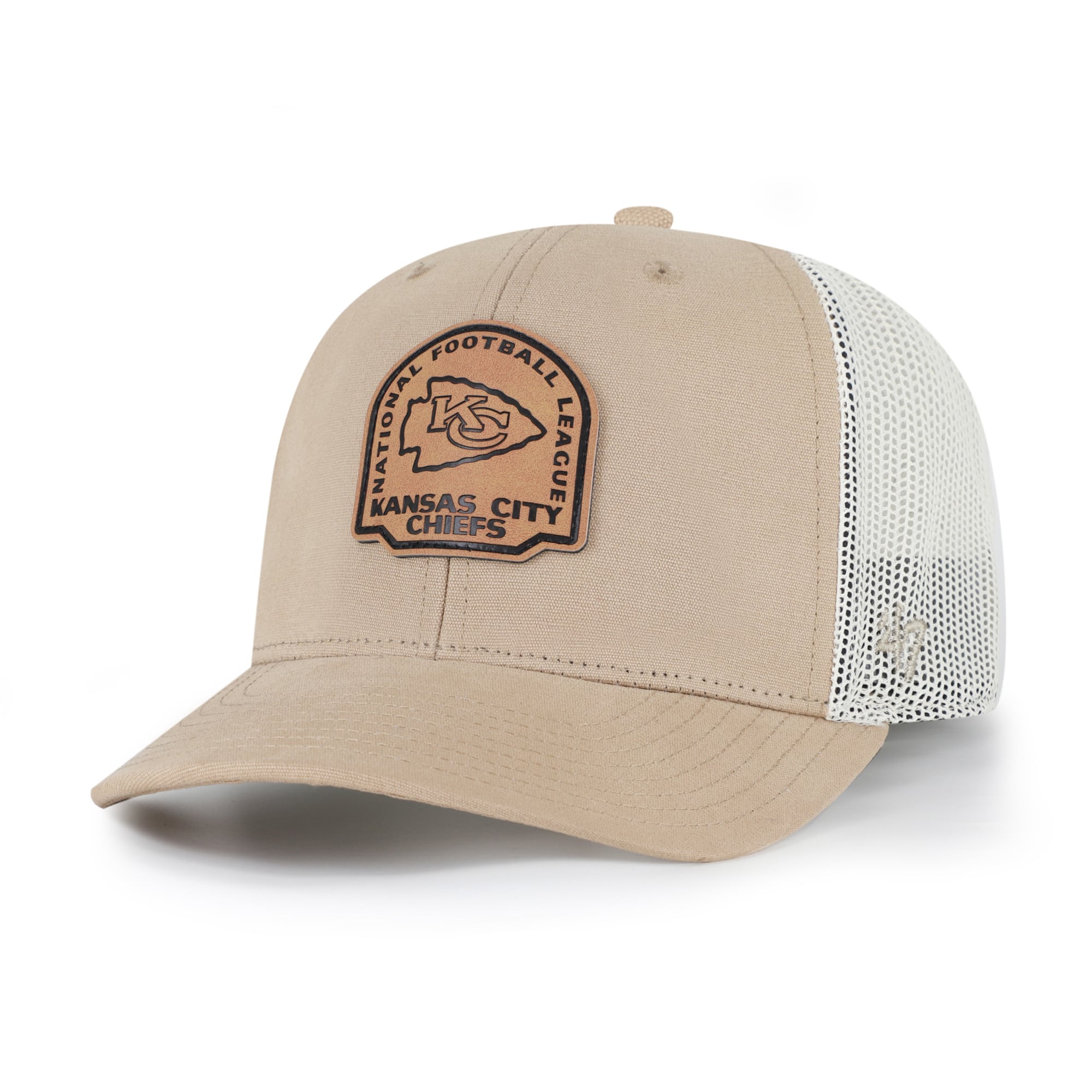 Casquette trucker ajustable en cuir kaki Kansas City Chiefs « 47 » pour homme