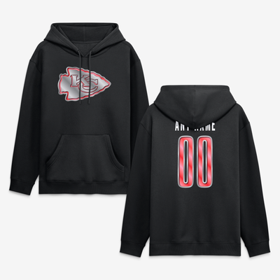 Kansas City Chiefs Big & Tall Metallic Mascot Personalized Name & Number Hoodie - Black