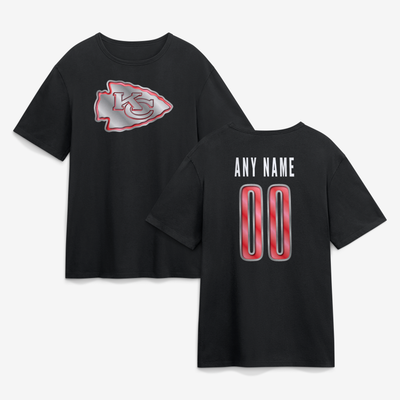 Kansas City Chiefs  Metallic Mascot Personalized Name & Number T-Shirt - Black