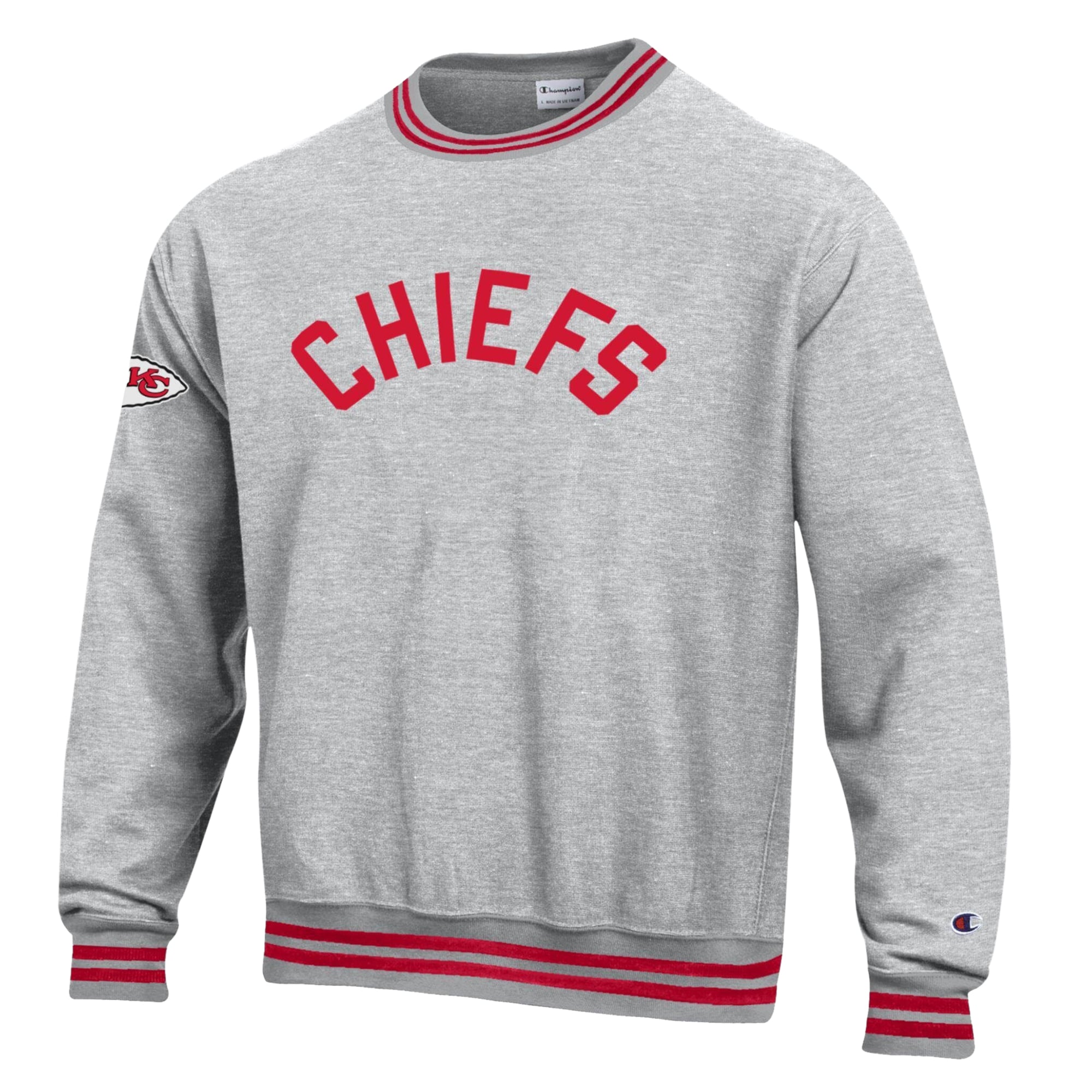Men's Champion Heather Gray/Red Kansas City Chiefs Reverse Weave Yarn Dye Sweatshirt