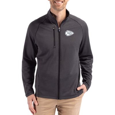 Kansas City Chiefs Cutter & Buck Peshastin Eco Fleece Recycled Raglan Tri-Blend Full-Zip Jacket -  Heather Black