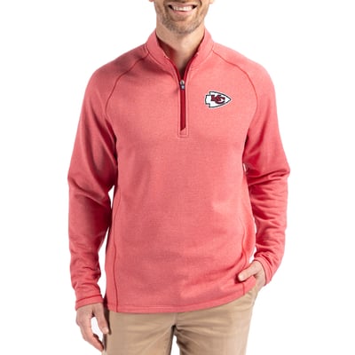 Kansas City Chiefs Cutter & Buck Peshastin Eco Fleece Tri-Blend Raglan Recycled Quarter-Zip Jacket -  Heather Red