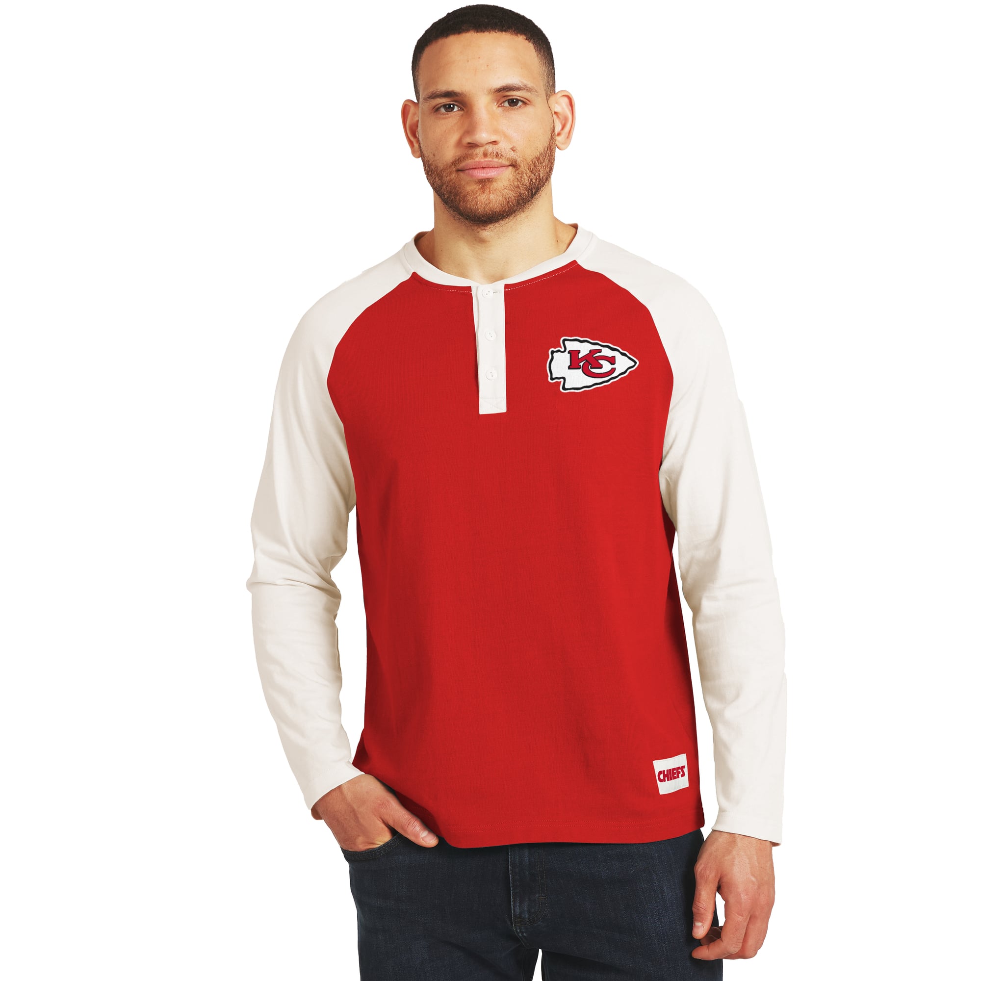 T-shirt à manches longues Henley rouge/crème Kansas City Chiefs de la collection Darius Rucker pour homme par Fanatics