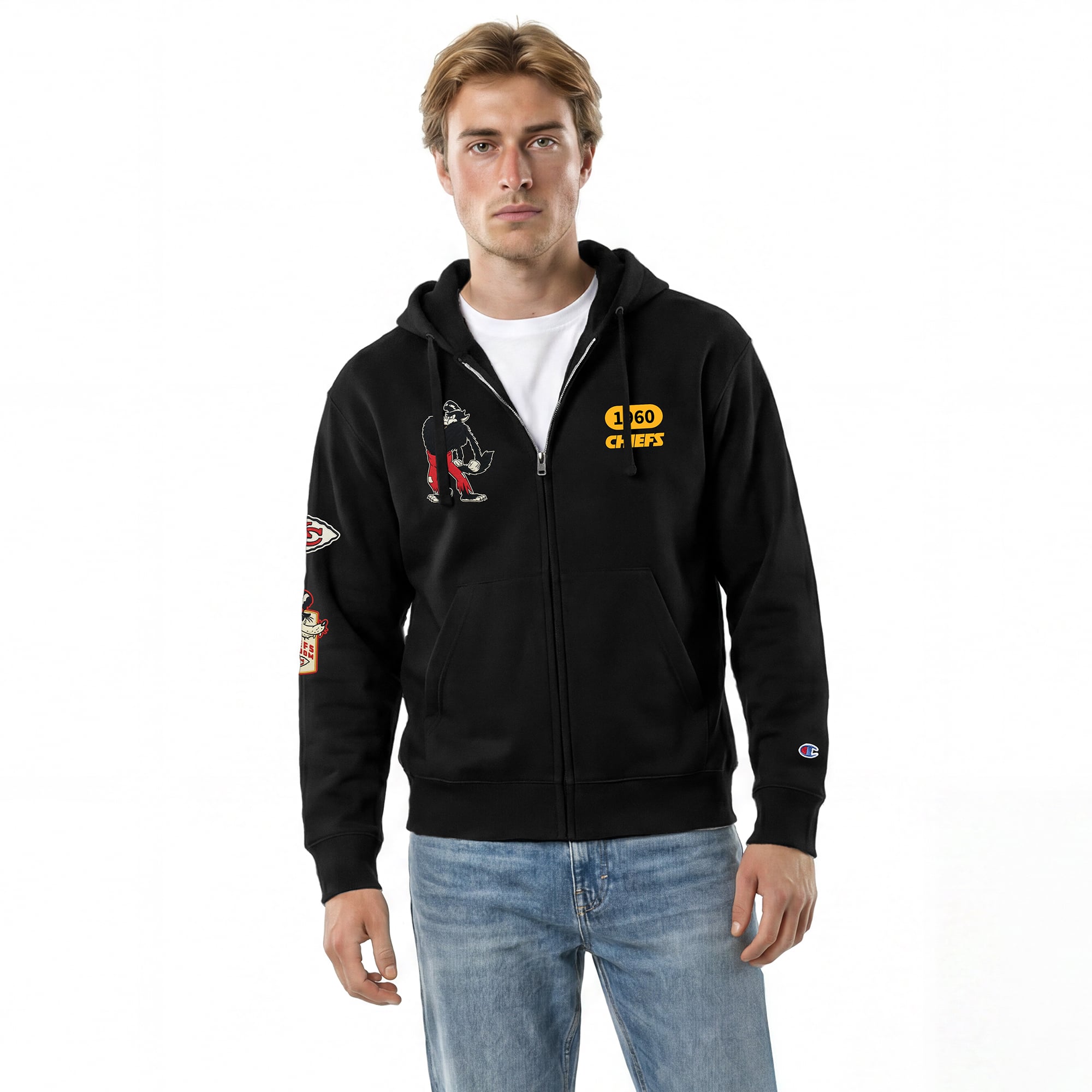 Men's Disney x Champion Black Kansas City Chiefs Big Bad Wolf All-Star Full-Zip Hoodie