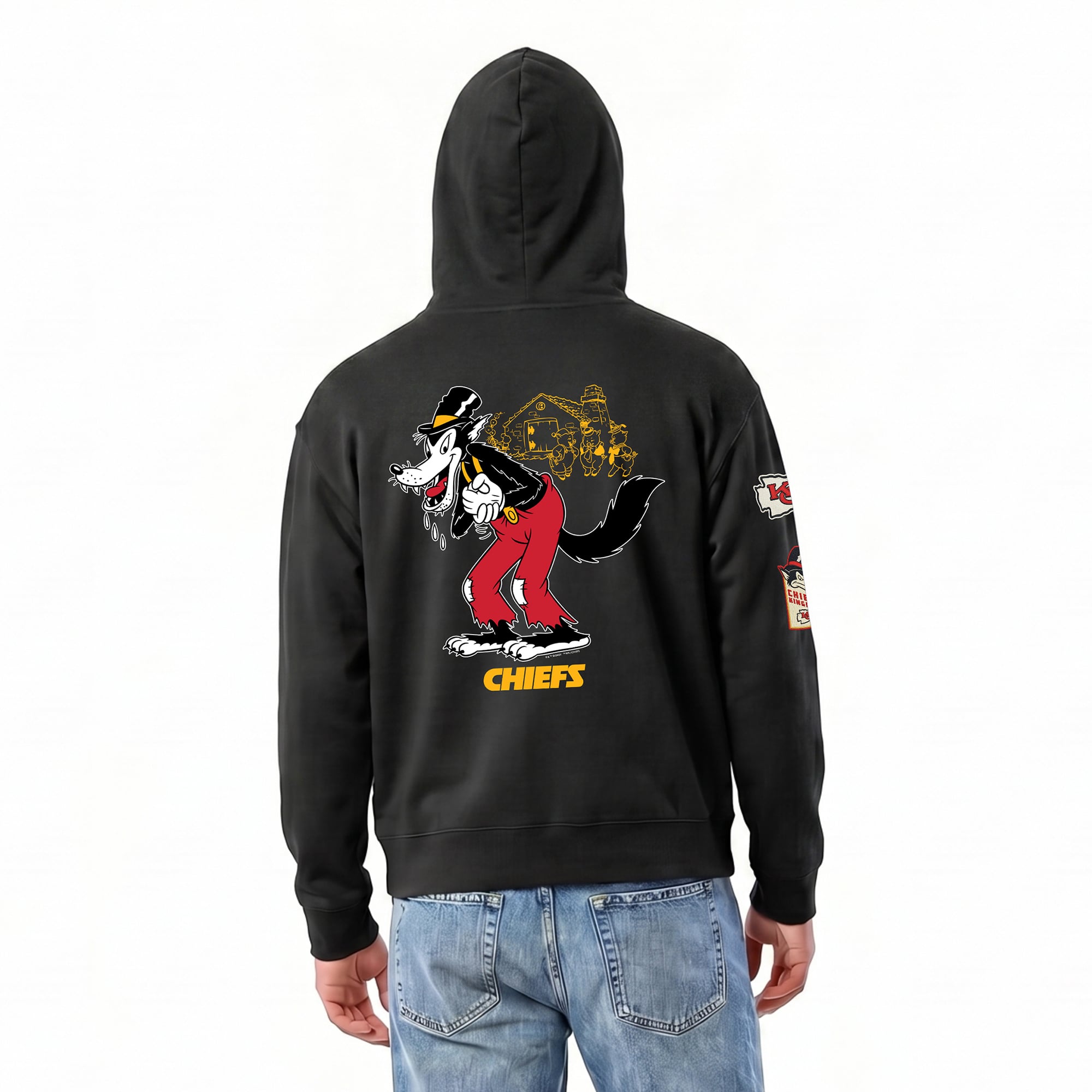 Men's Disney x Champion Black Kansas City Chiefs Big Bad Wolf All-Star Full-Zip Hoodie